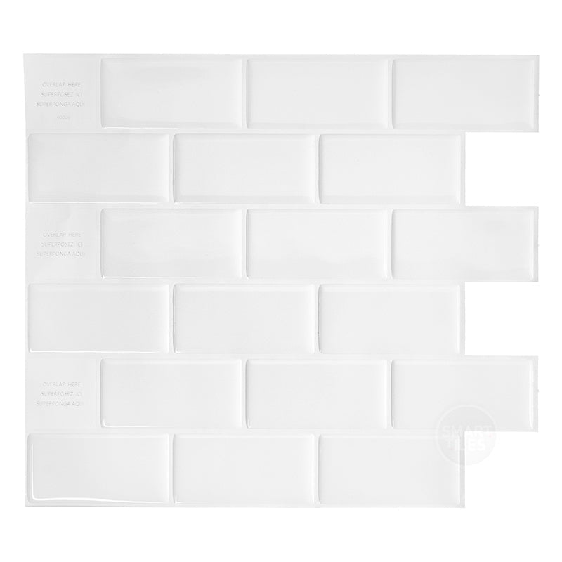 Smart Tiles Peel and Stick Backsplash, 10 Adhesive Tiles, Subway White, 10,95"x9,7"