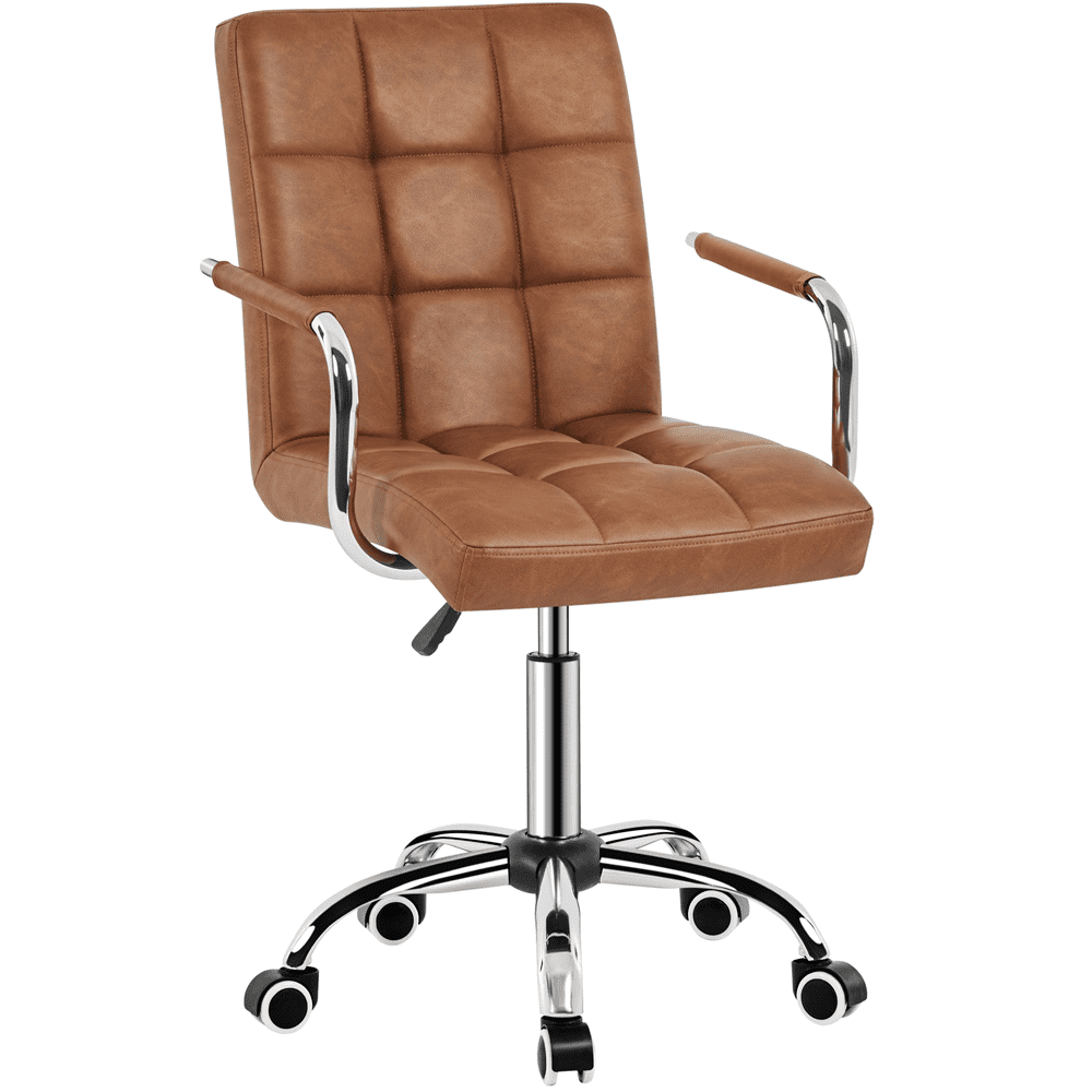 Alden Design Adjustable Faux Leather Mid Back Office Chair with Armrests, Retro Brown
