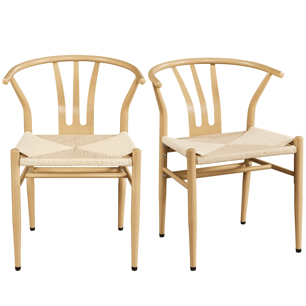 Alden Design Mid-Century Weave Dining Chairs with Solid Metal Frame, Wood