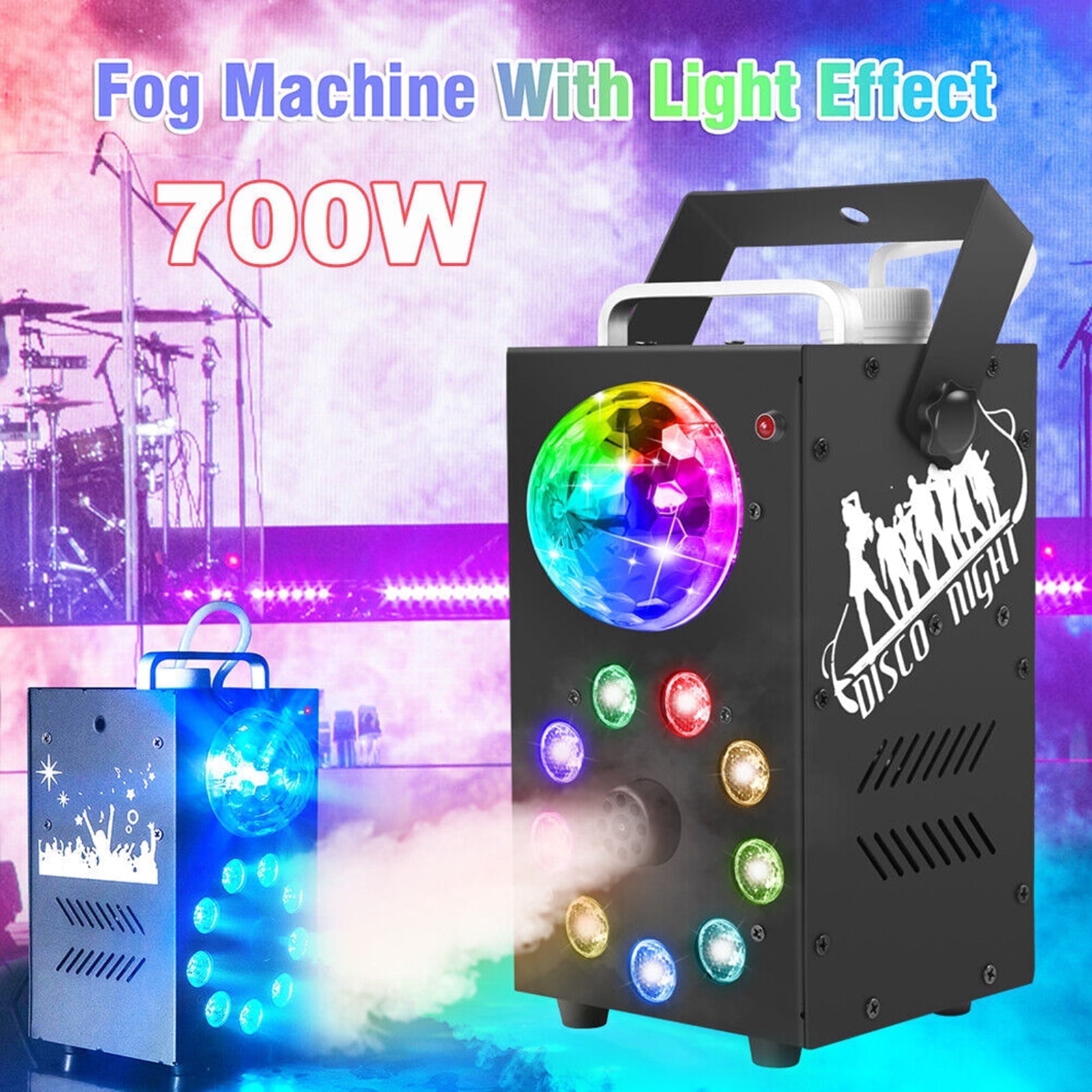 Halloween Fog Machine 700W Smoke Machine with Controllable 9 LED Color Lights and Disco Ball Lights for Christmas Wedding Party