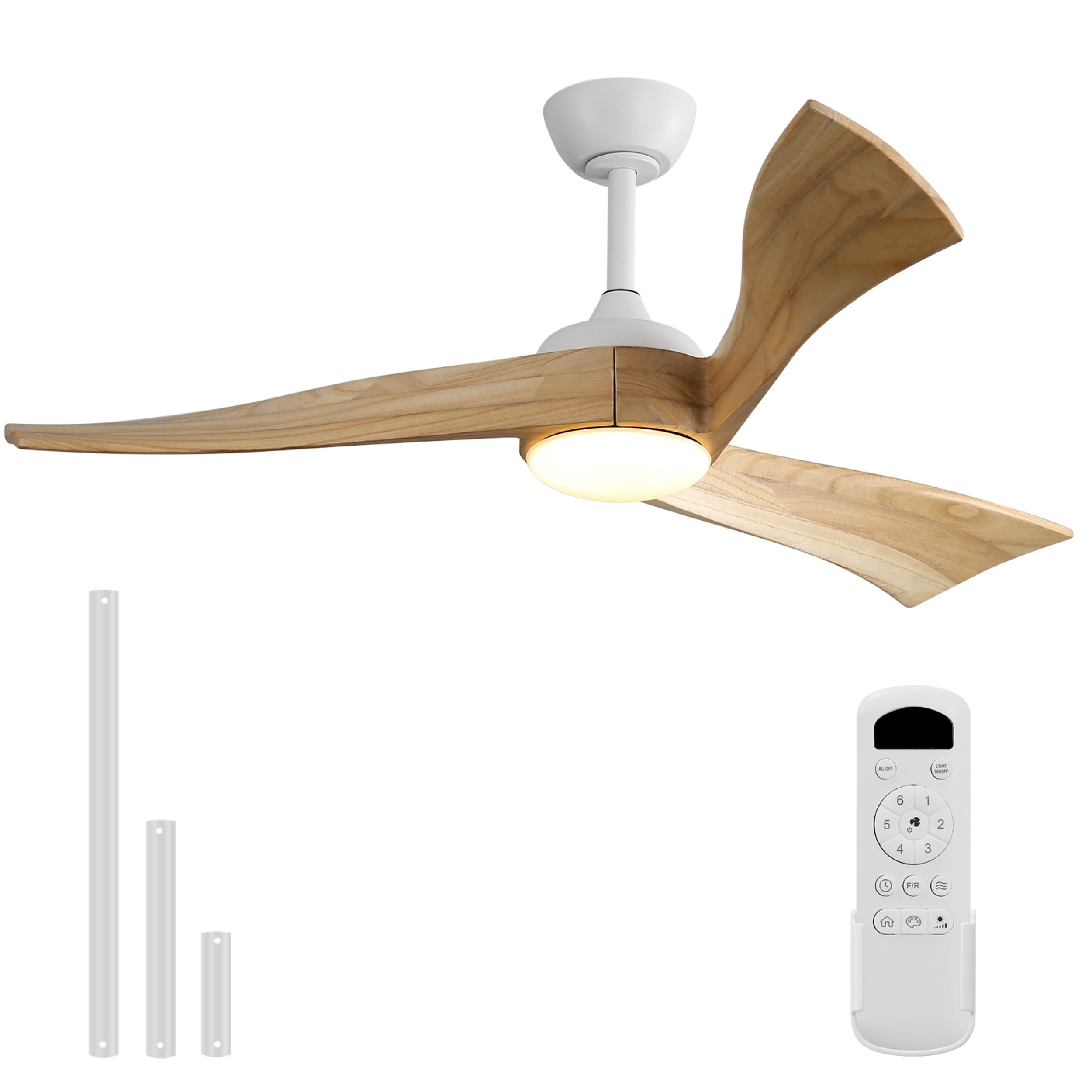 Sofucor 52 Inch Ceiling Fan with Light and Remote, Modern 3 Solid Wood Blades Ceiling Fan, 6 Speeds 5500CFM, Dimmable 3-Color LED with Memory, Timer & Quiet & Reversible DC Motor, ETL, Nature Wood