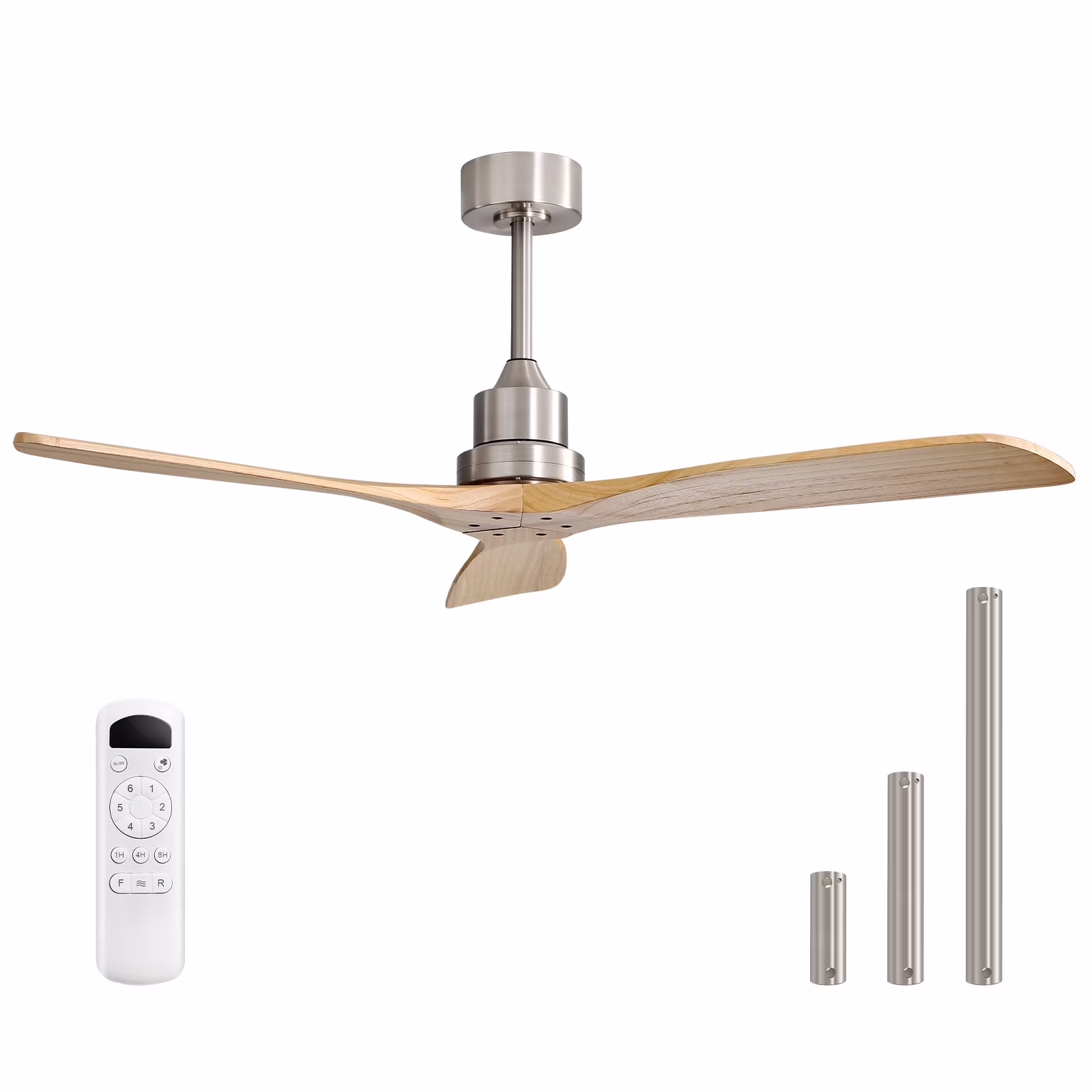 Sofucor 52-Inch Ceiling Fan with Light and Remote, Dimmable LED, 3 Reversible Natural Wood Blades, Indoor/Outdoor