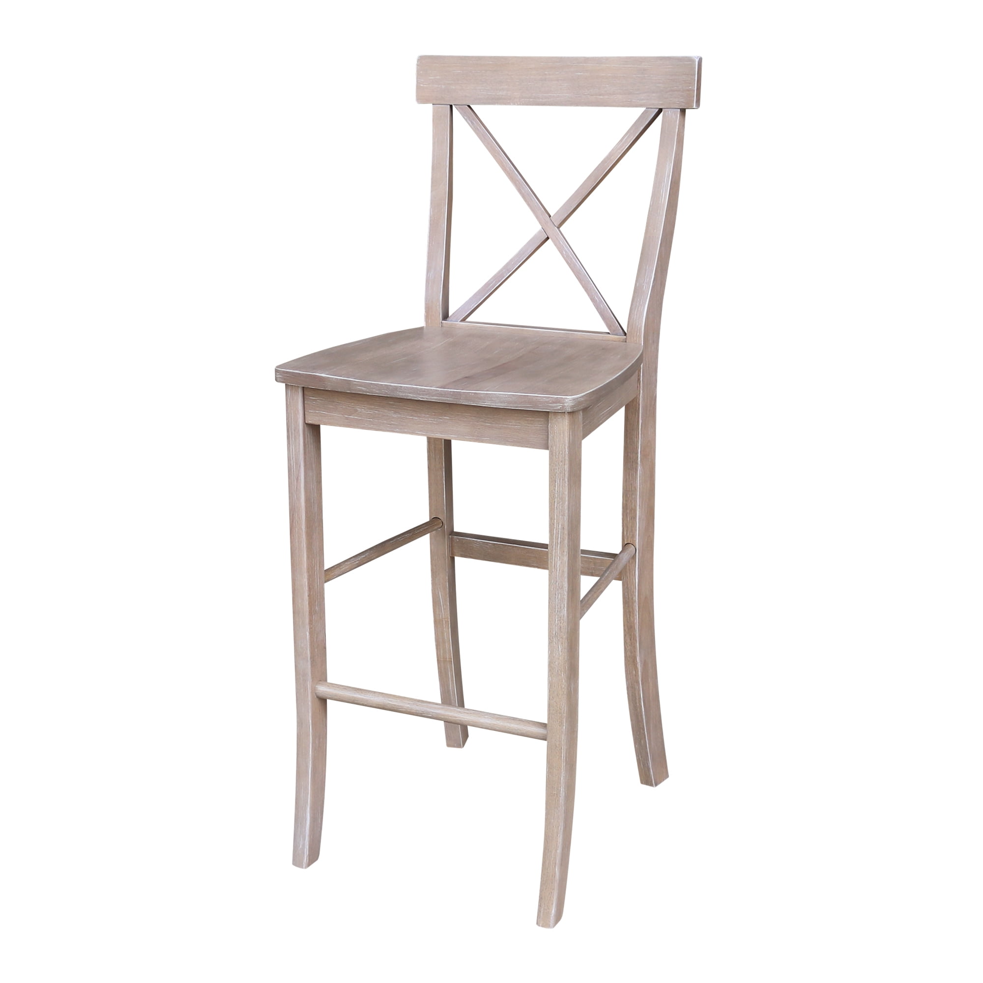 International Concepts Solid Wood Cross Back Bar Height Stool in Washed Gray Taupe by International Concepts