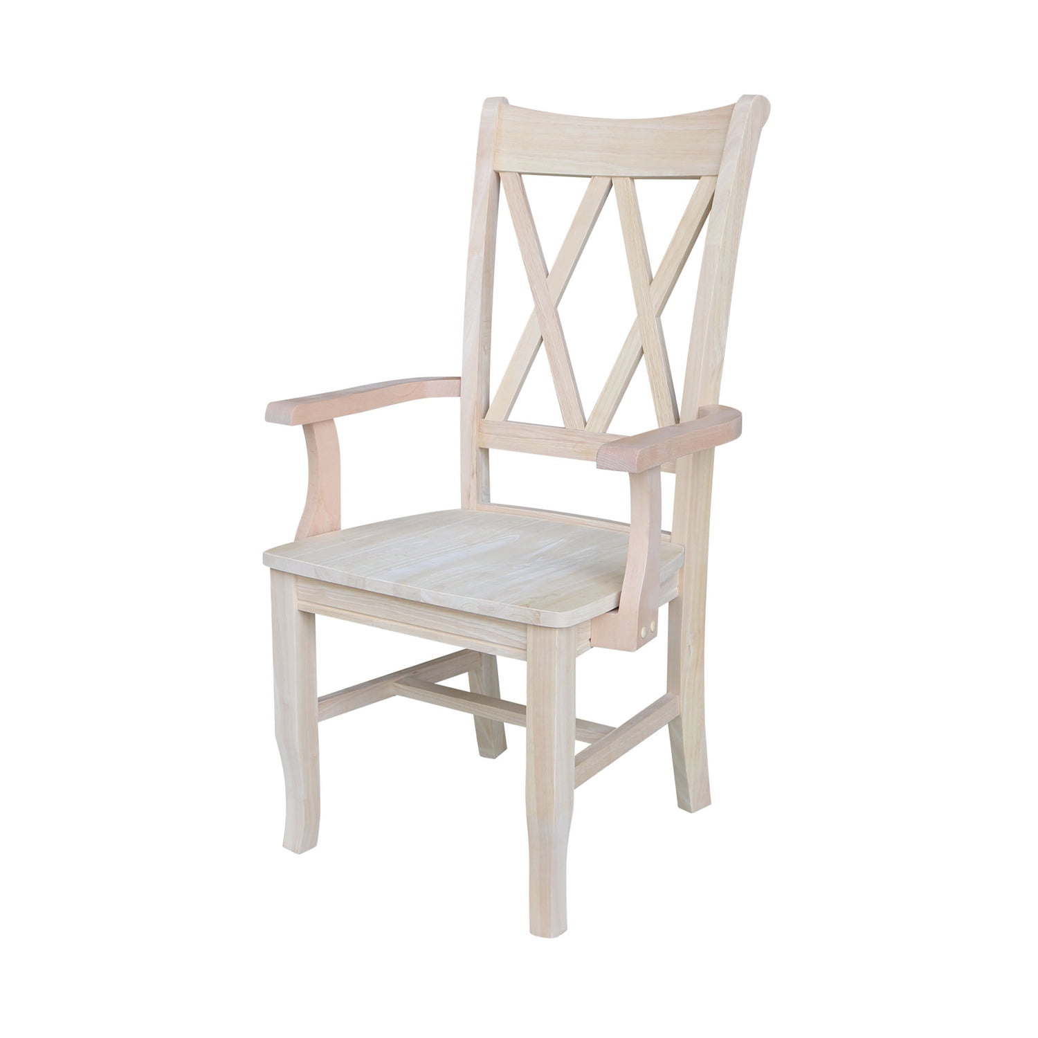 International Concepts Solid Wood Double X-Back Chair with Arms Ready to Finish