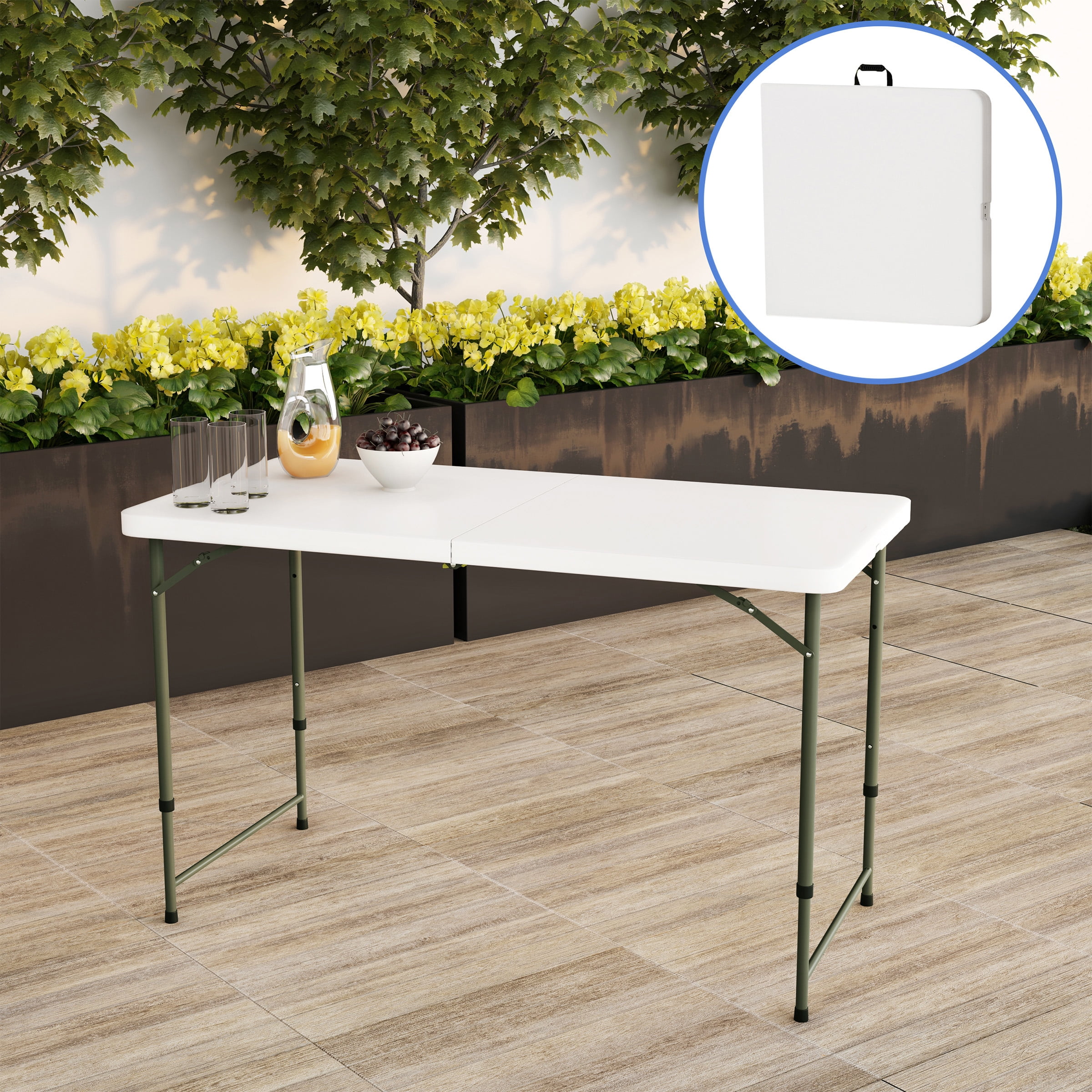 Lavish Home Adjustable Folding Table - 4-Foot Plastic Utility Tabletop