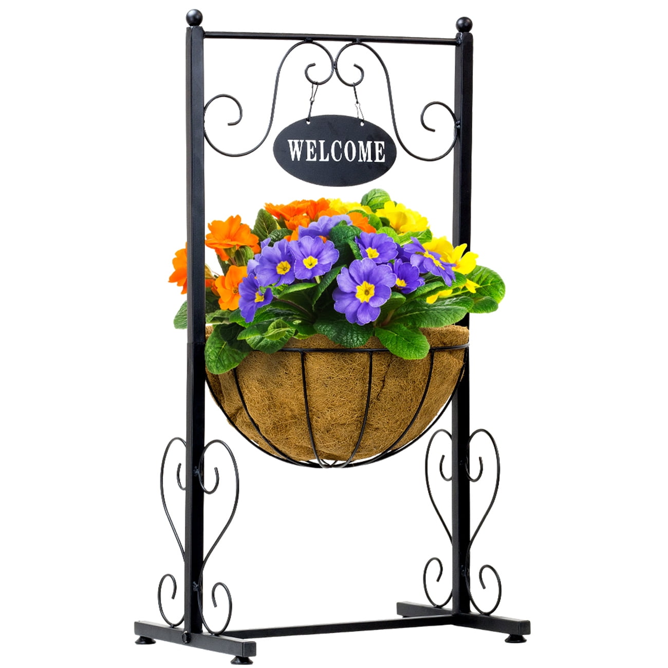 Sorbus Welcome Stand with Flower Planter Basket Coco Liner, Outdoor Décor - 17.75" L x 13" W x 34.87" H