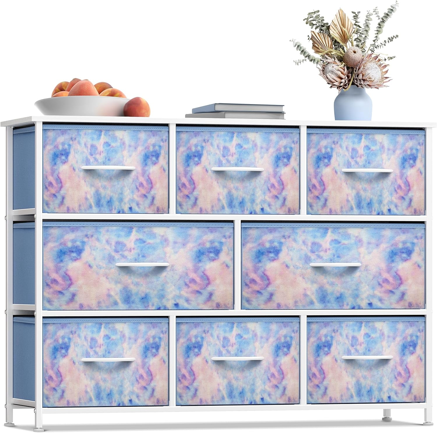 Sorbus Dresser with 8 Fabric Bins Drawers - Kids Furniture Storage Chest for Clothing Toys Organization, Bedroom, Closet (Tie-Dye Blue)