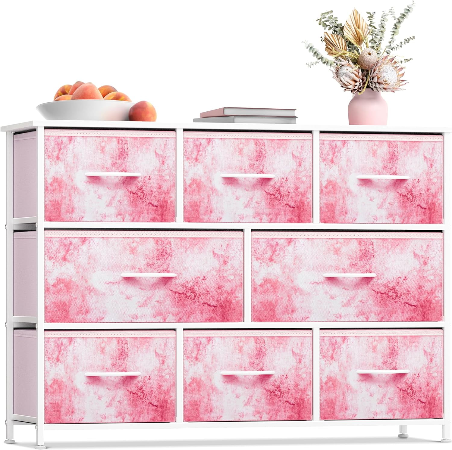 Sorbus Dresser with 8 Fabric Bins Drawers - Kids Furniture Storage Chest for Clothing Toys Organization, Bedroom, Closet (Tie-Dye Pink)