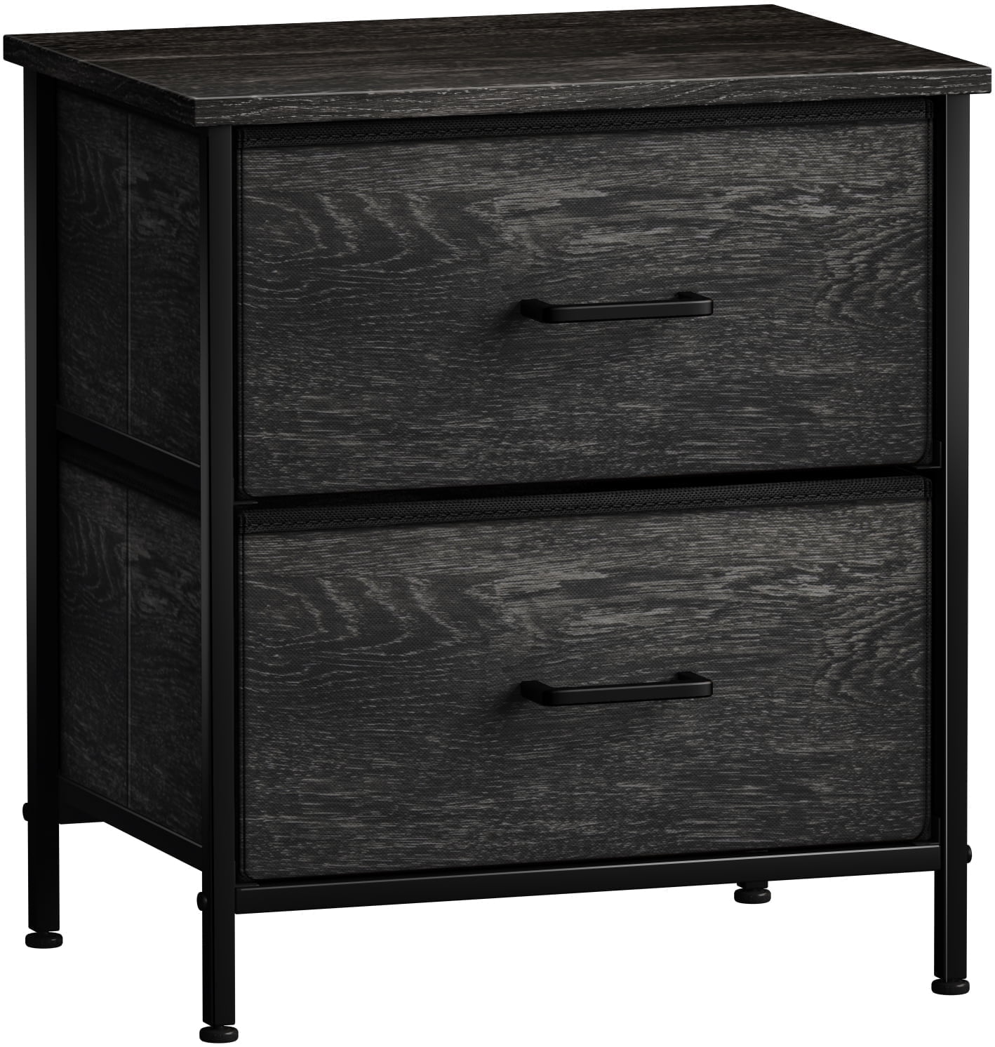 Sorbus Nightstand Dresser with 2 Faux Wood Drawers – Bedside Table with Storage – Steel Frame, Wood Top & Easy Pull Fabric Bins – Bedroom, Living Room, Dorm Furniture, Gray Wood