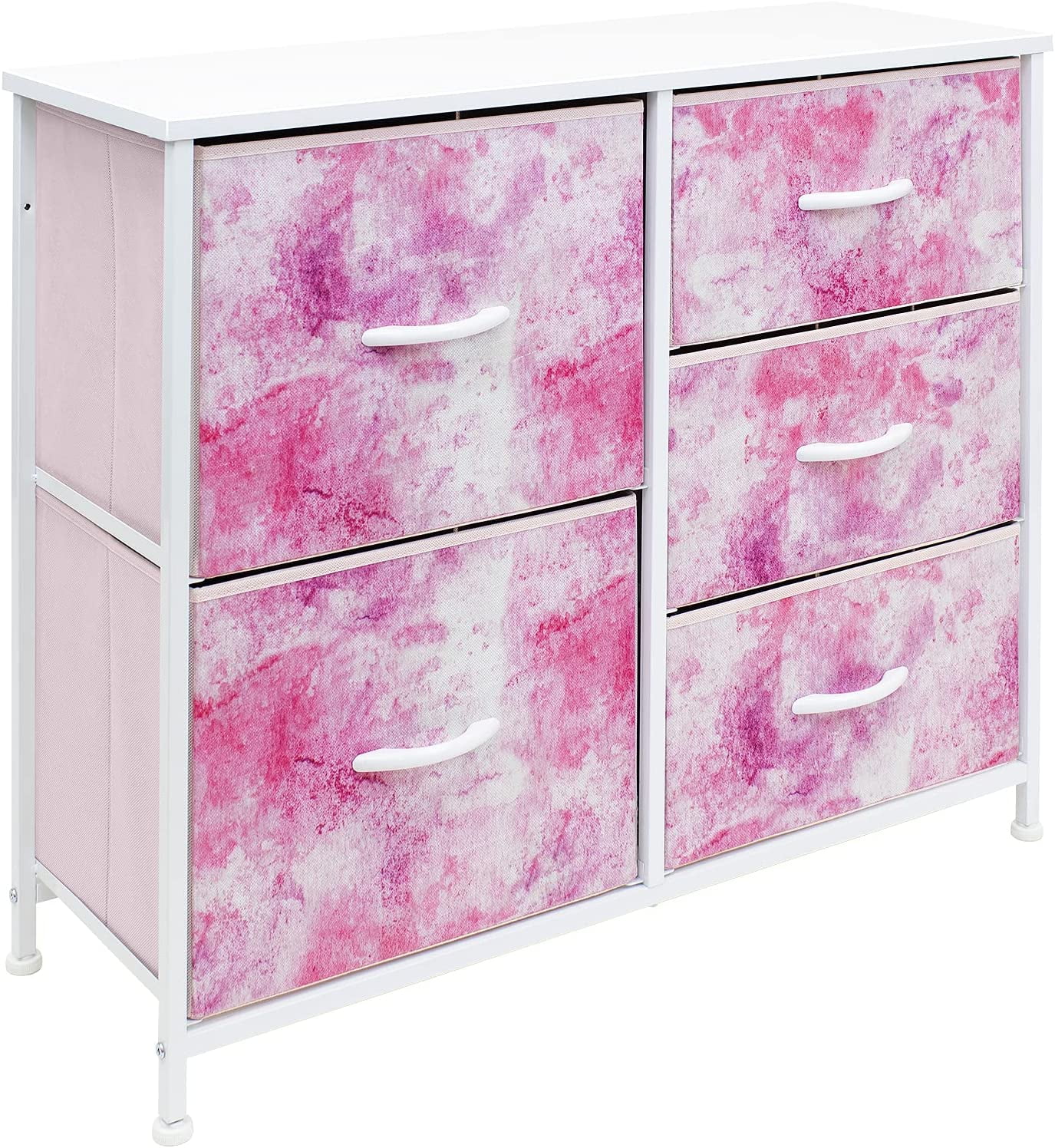 Sorbus 5 Drawer Bedroom Chest Dresser and TV Stand, Pastel Collection Tie-Dye Pink