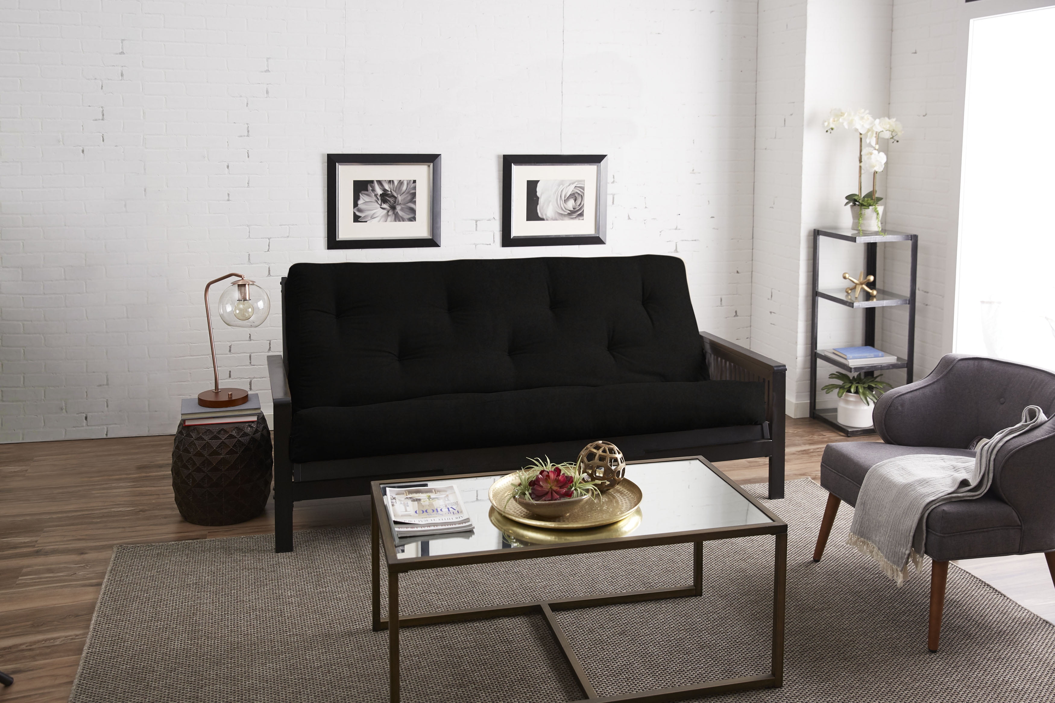 Sorra Home - 6 inch Reversible Tufted Futon Mattress, Full Size - Suede Black