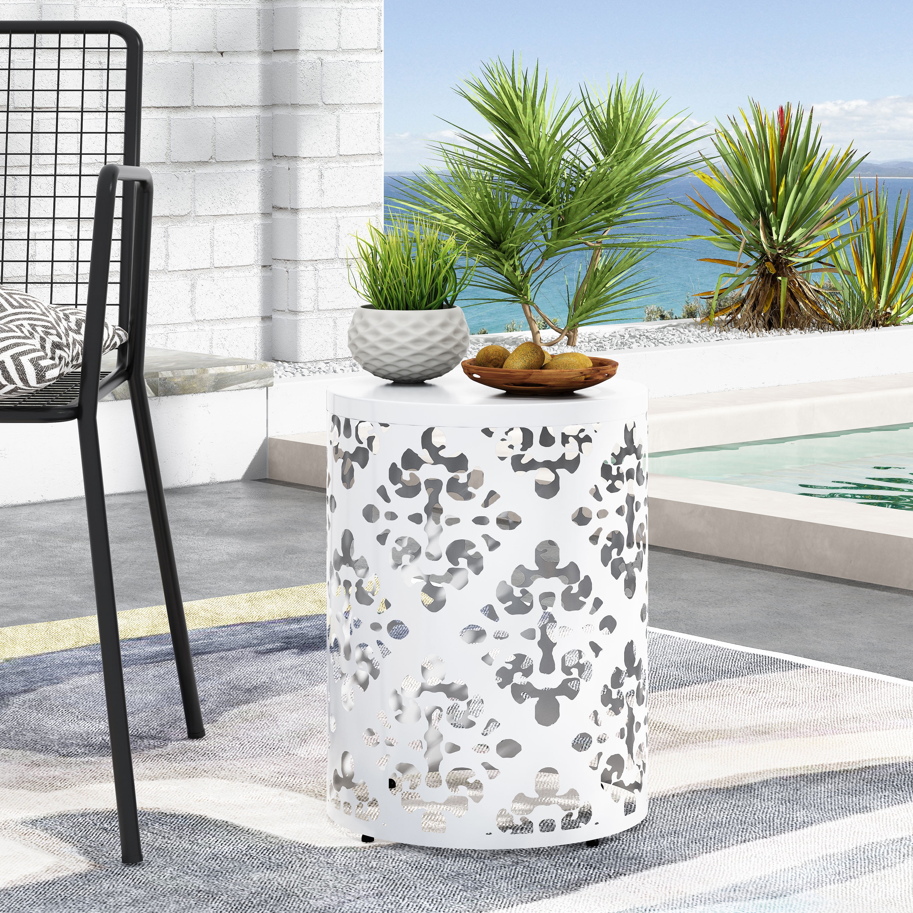Soto Metal Outdoor Side Table, White