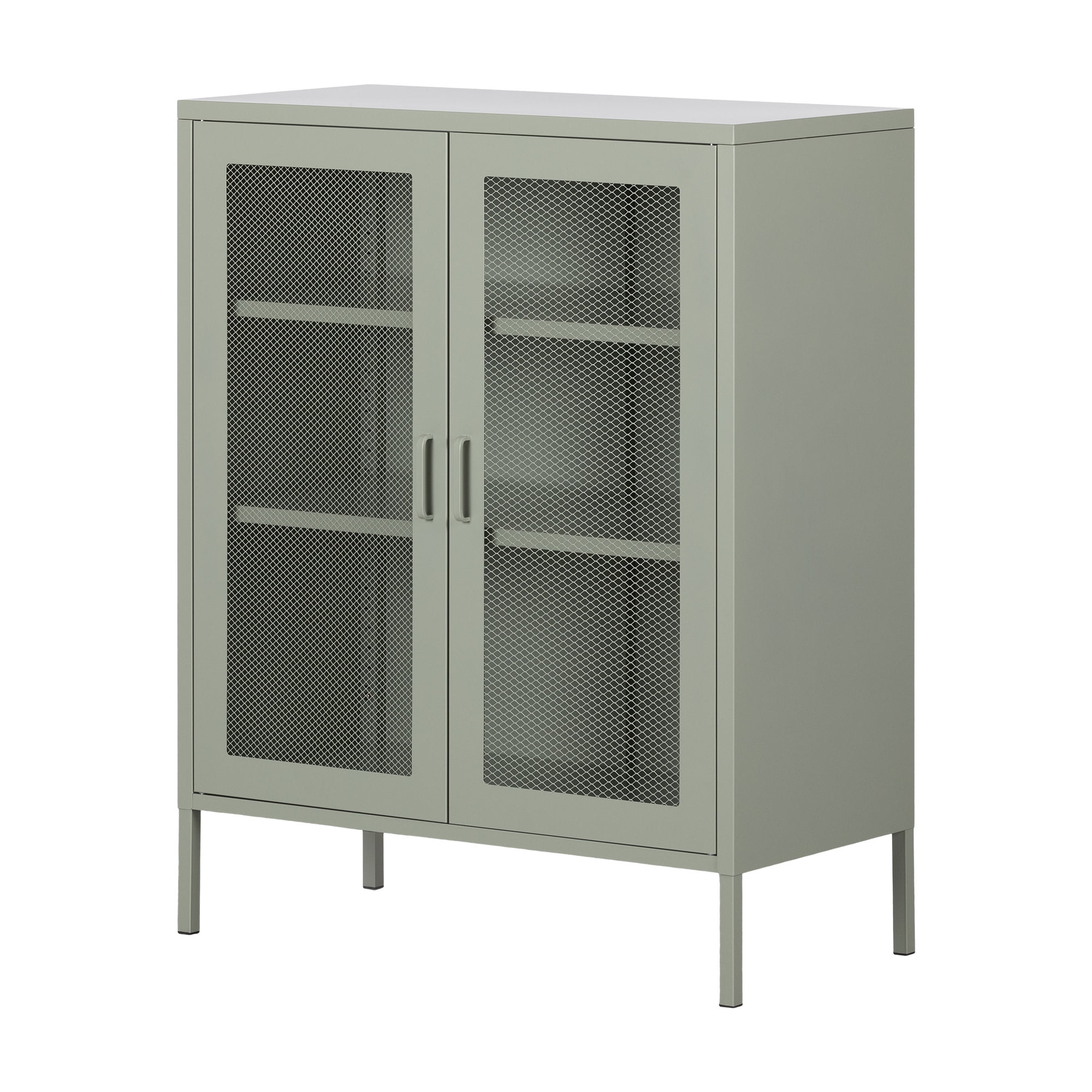 South Shore Crea, Contemporary Metal Mesh 2-Door Accent Cabinet, Sage Green