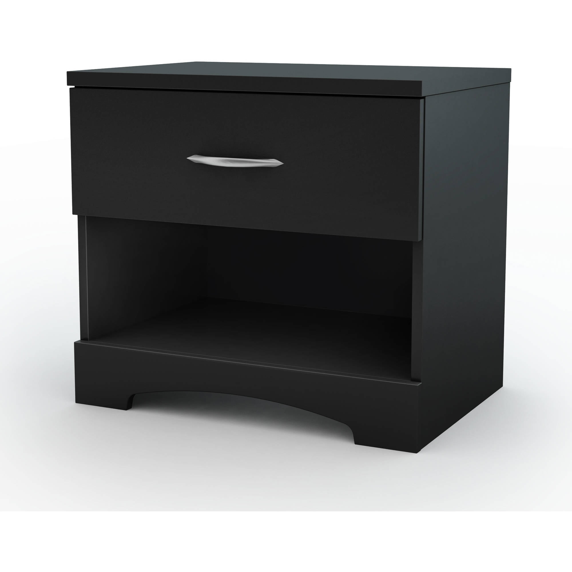 South Shore Step One 1-Drawer Nightstand - End Table with Storage Black