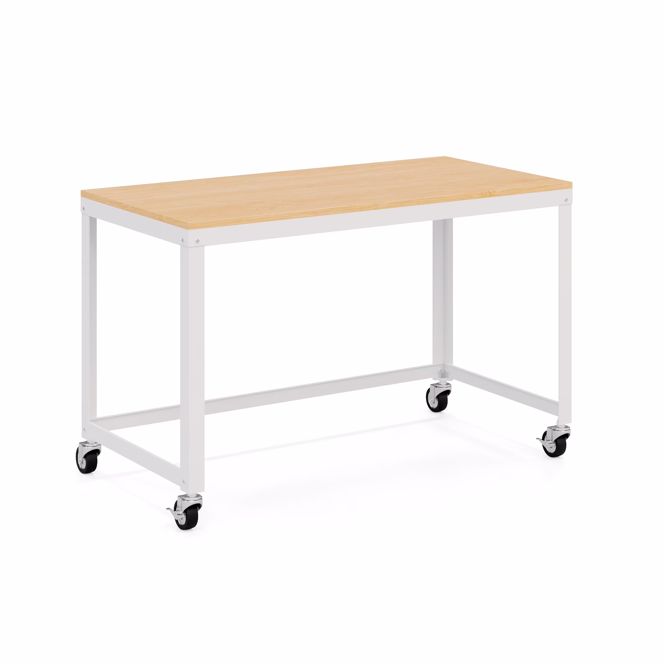 Space Solutions Ready-to-assemble 48-inch Wide Mobile Metal Desk with Laminate Top, White/Maple