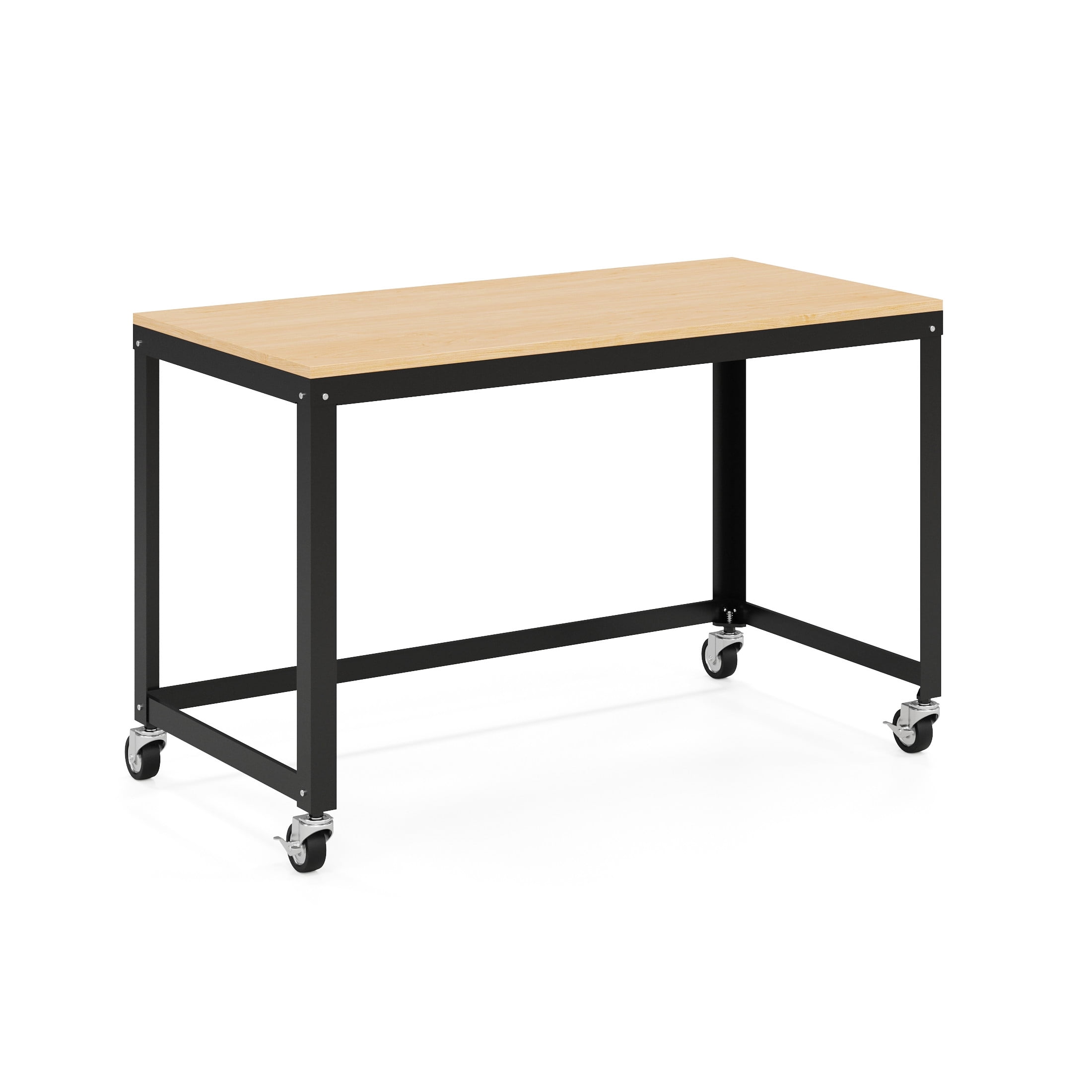 Space Solutions Ready-to-assemble 48-inch Wide Mobile Metal Desk with Laminate Top, Black/Maple