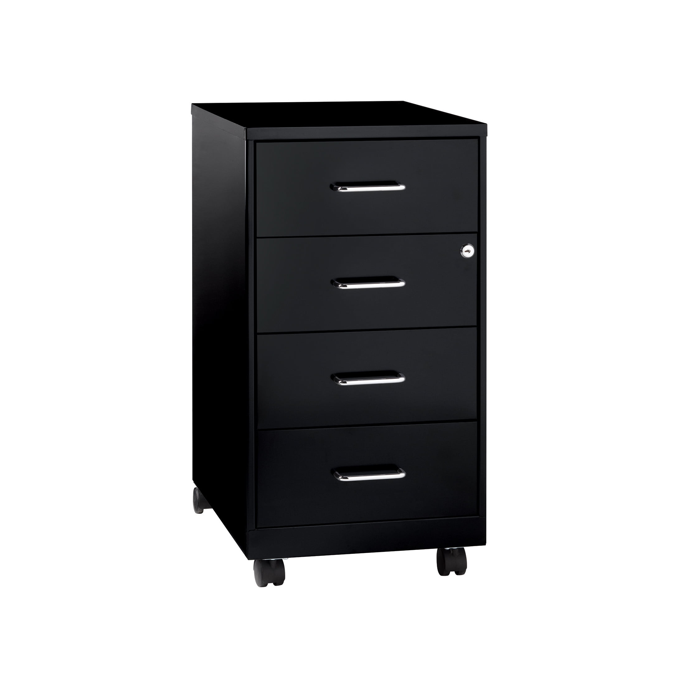 Space Solutions 18" Deep 4 Drawer Metal Mobile Organizer, 4 Box Drawers, Locking, Black