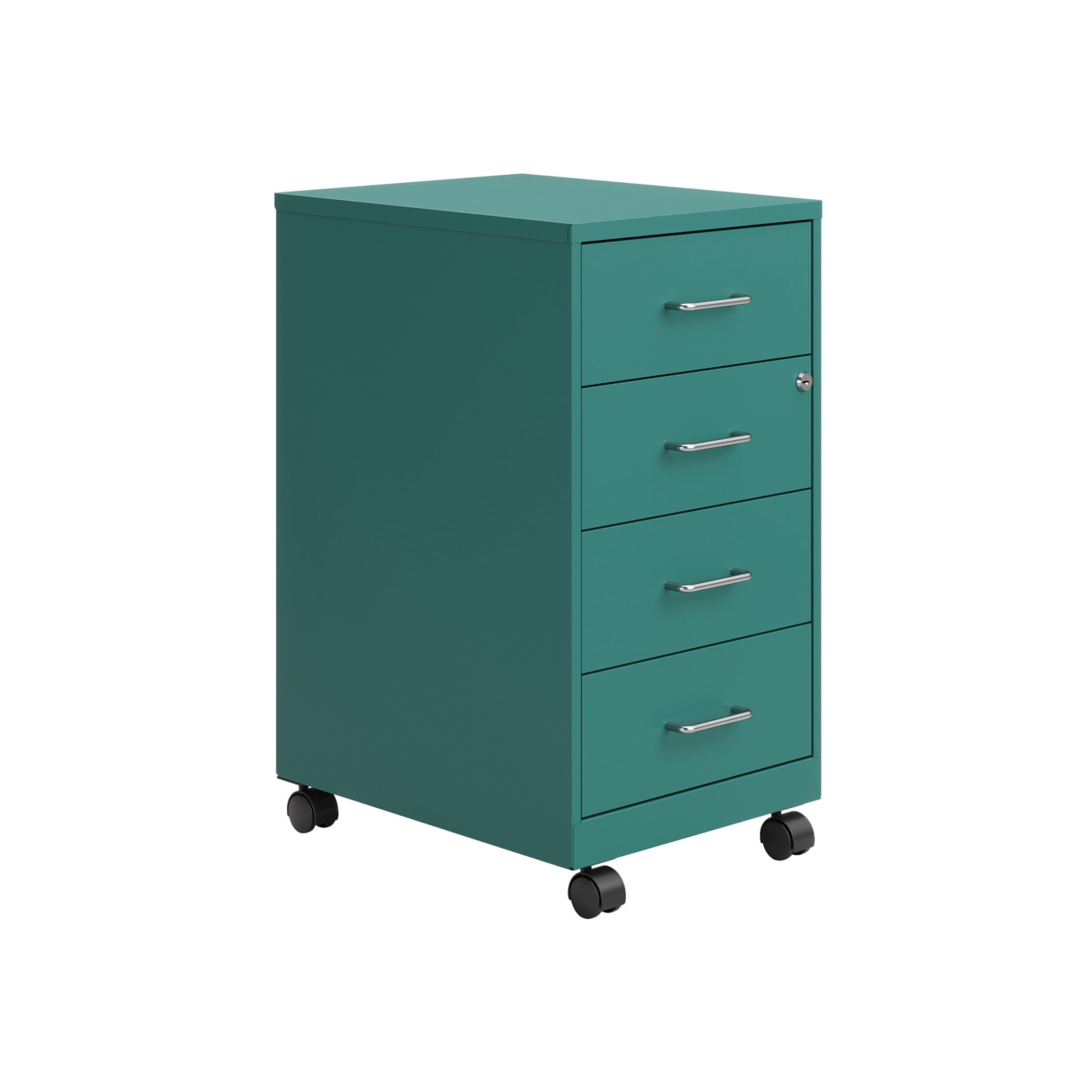 Space Solutions 18" Deep 4 Drawer Metal Mobile Organizer, 4 Box Drawers, Locking, Teal