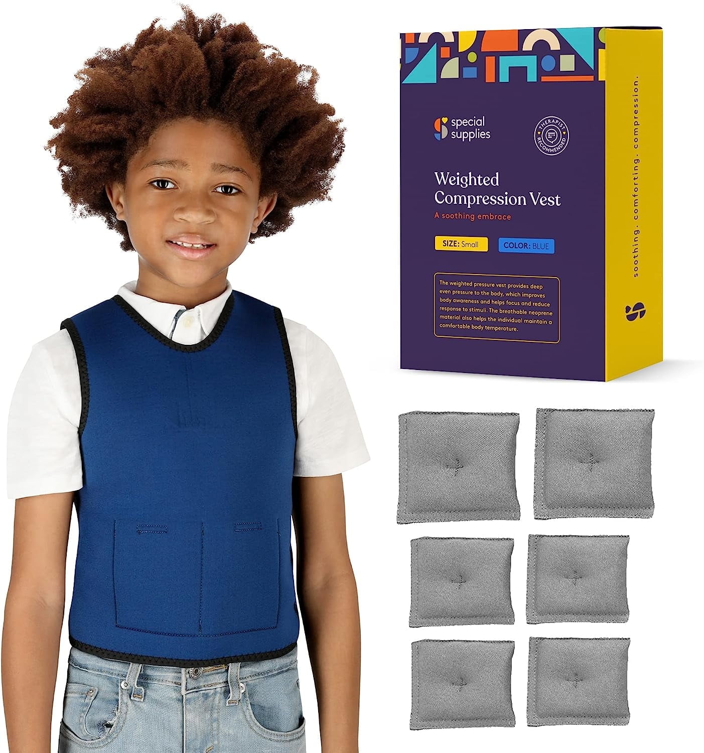 Special Supplies Weighted Sensory Compression Vest for Kids with Processing Disorders, ADHD, and Autism, Calming and Supportive with Adjustable Weight Fit (Small 17x30 inches)
