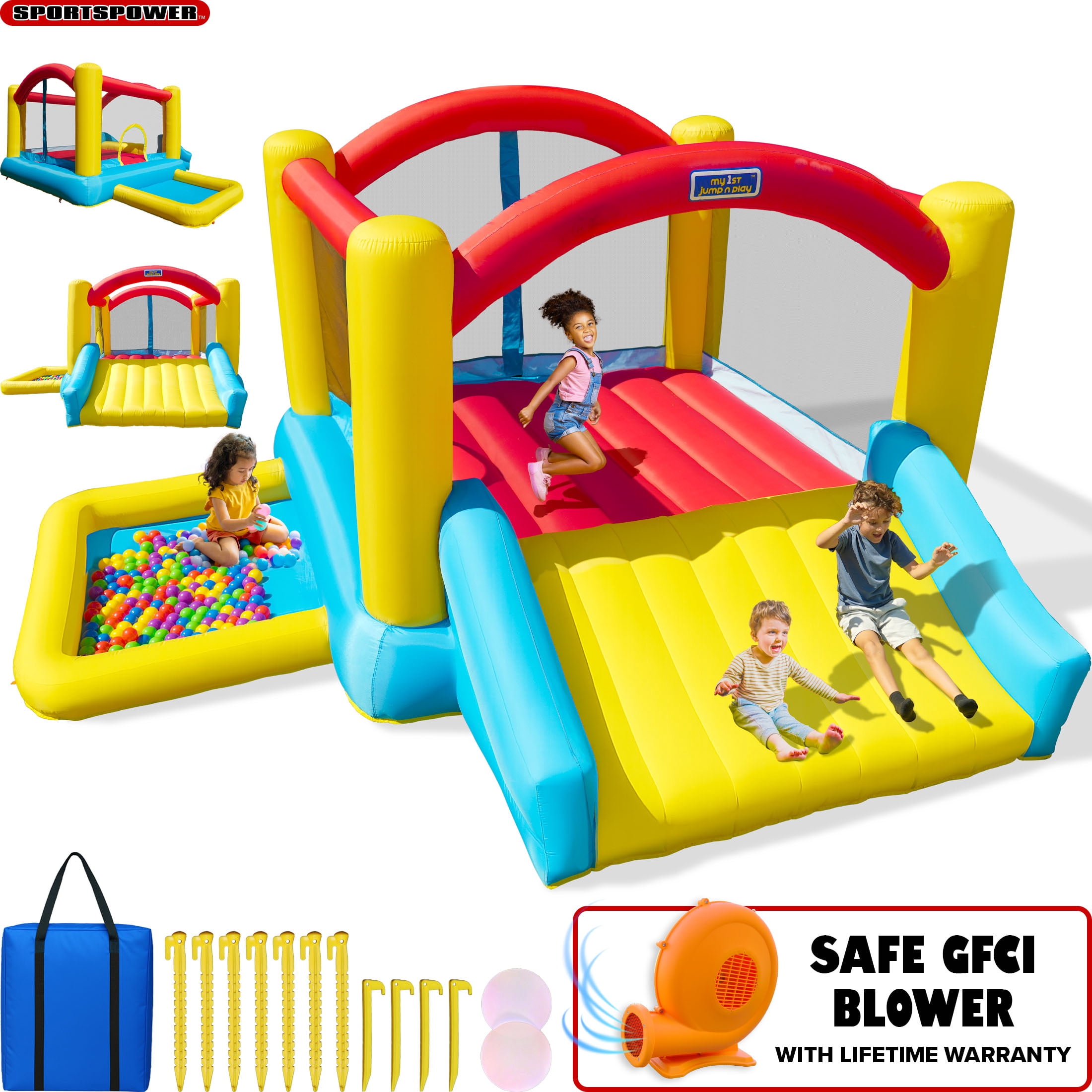 Sportspower My 1st Bounce House With Slide & Ball Pit - Inflatable Bouncer - 16 Piece Set