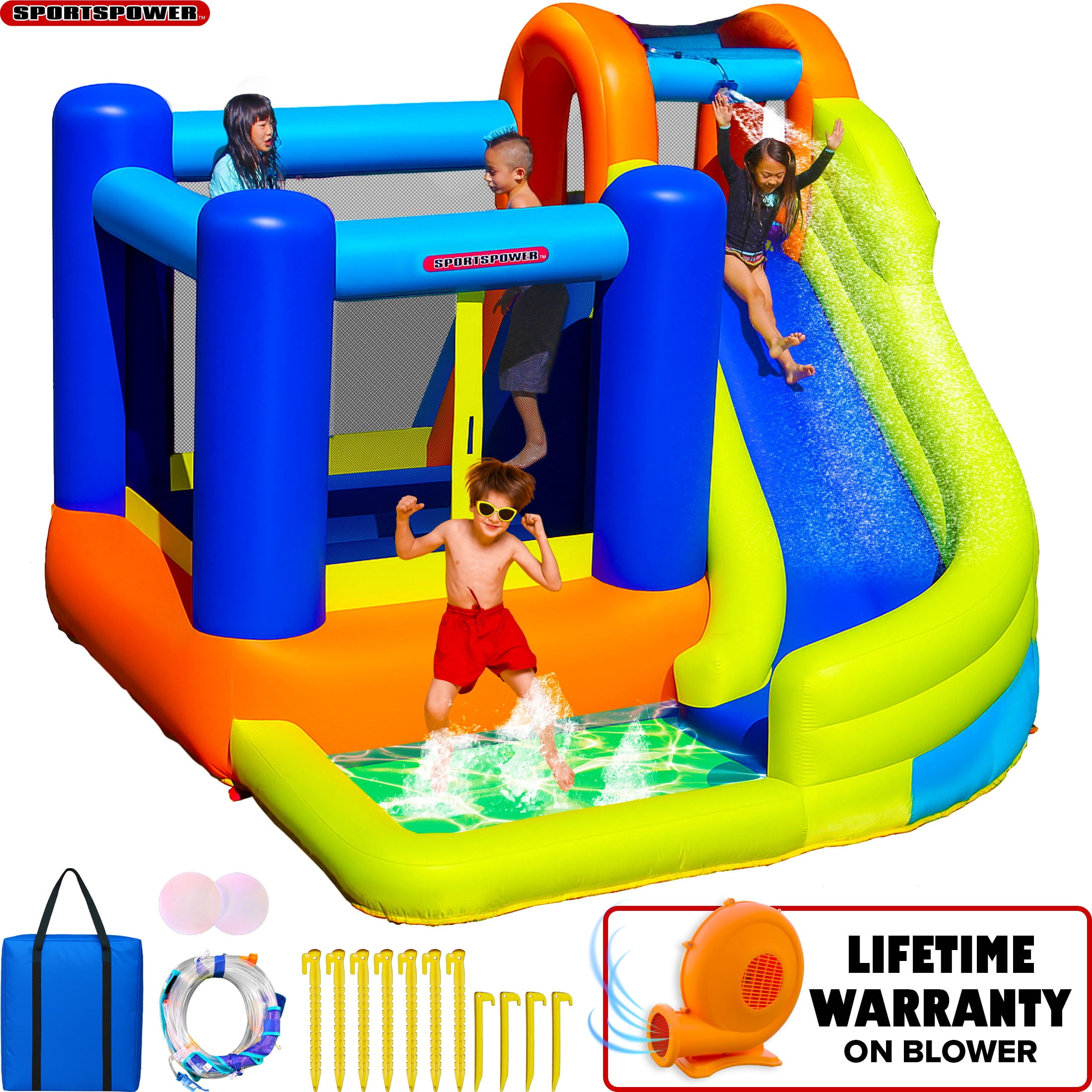 Sportspower My 1st Jump N Water Slide with Bounce House ages 3-8 yrs, Lifetime Warranty on Heavy Duty Blower