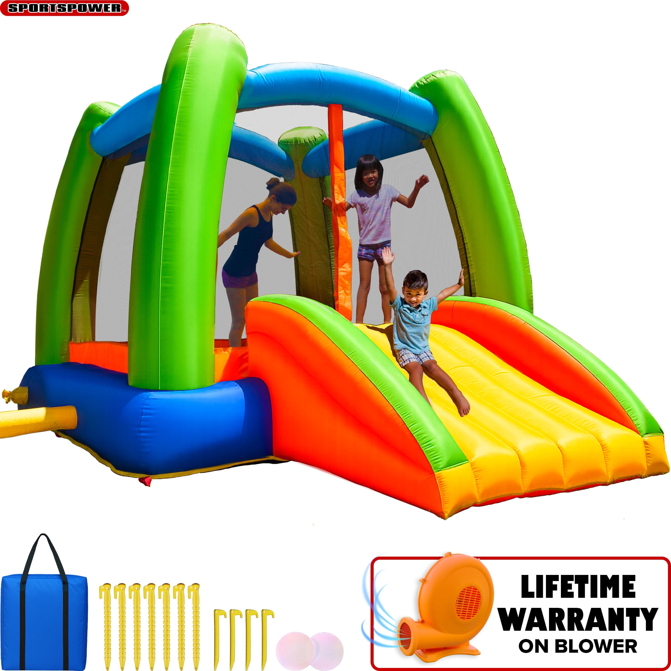 Sportspower My 1st Jump N Play Inflatable Bounce House With Slide - Ages 3-8, 16 Piece
