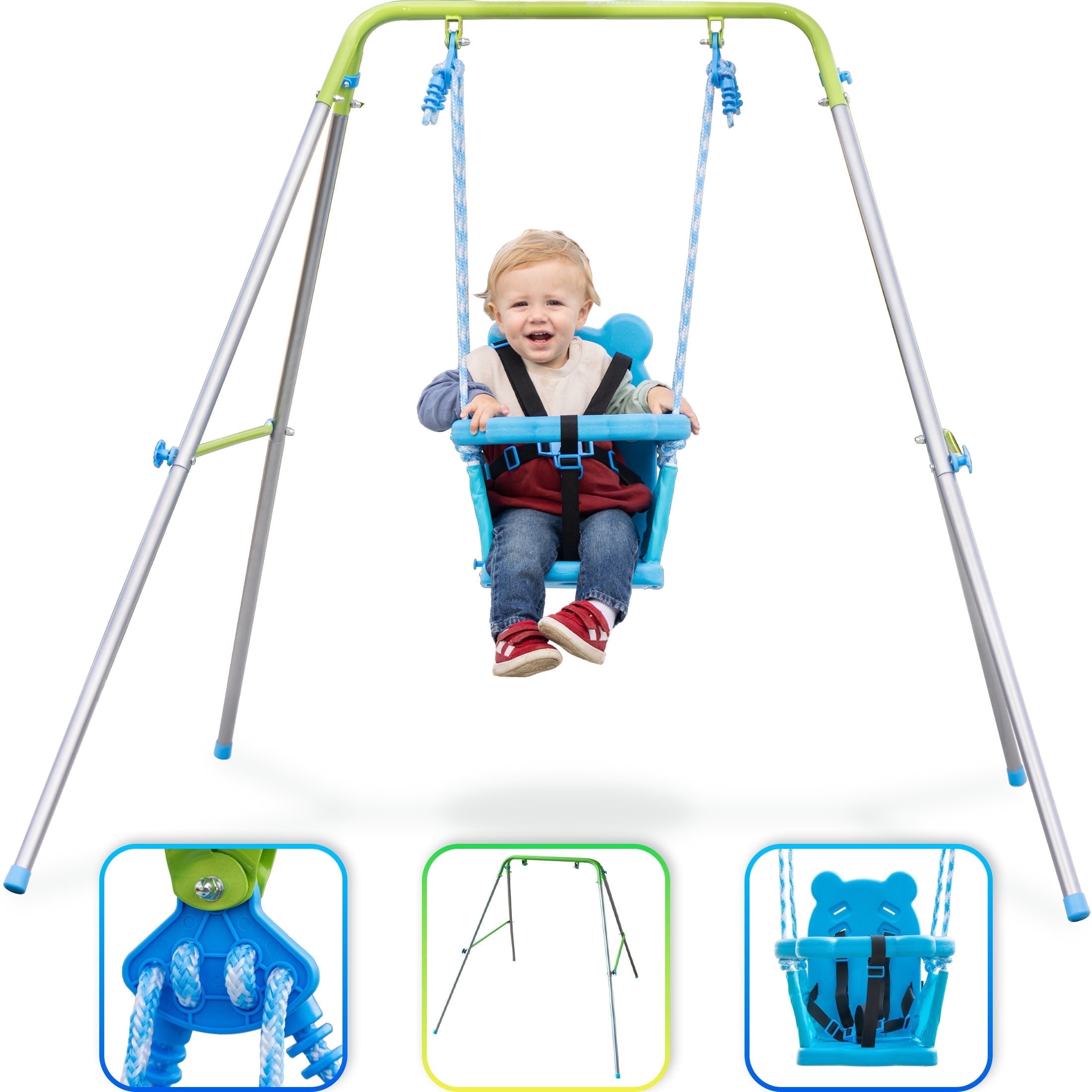 Sportspower My 1st Toddler Swing Indoor & Outdoor Backyard Play Structure with Safety Harness & Foldable Frame for 9-36 Months