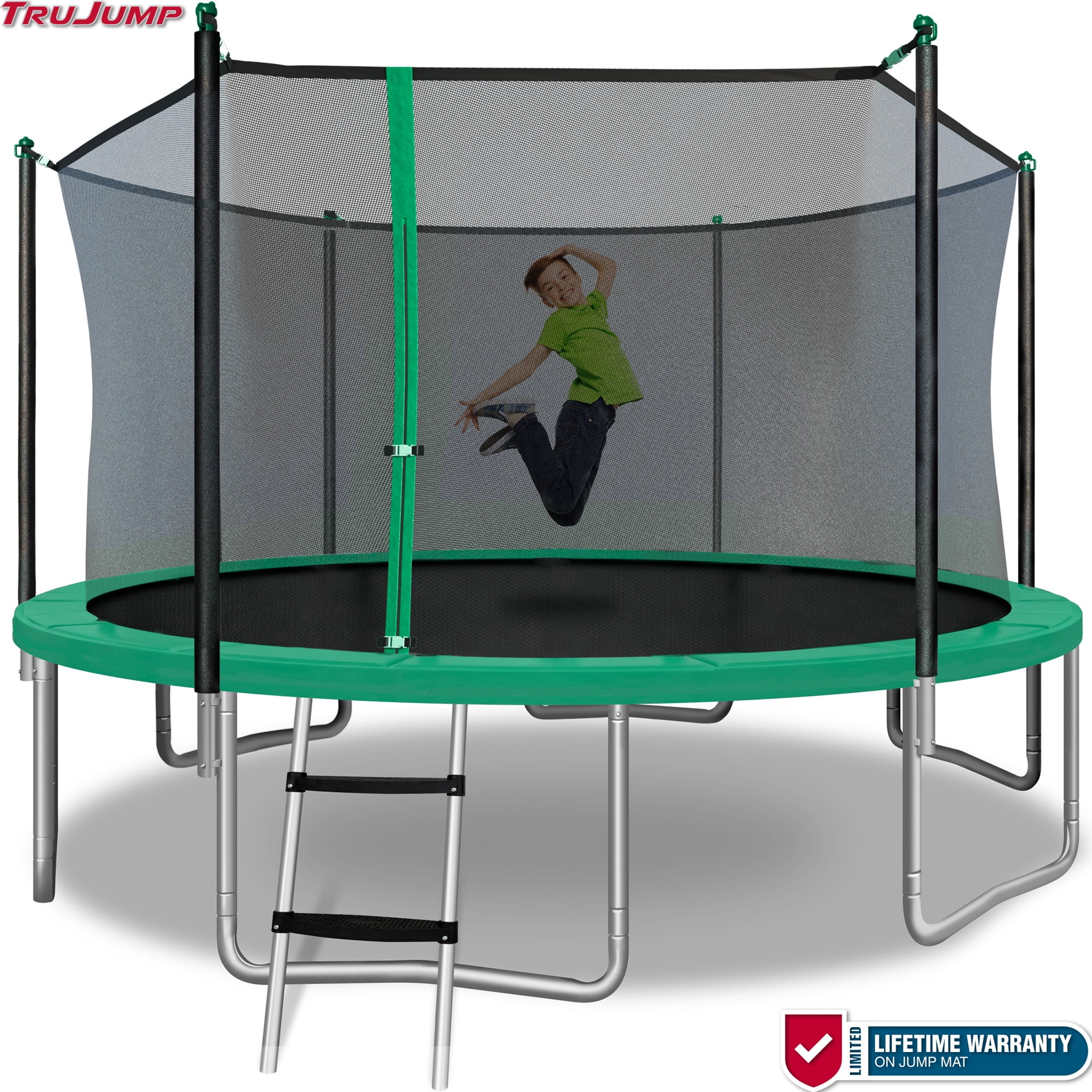 Sportspower TruJump 14' Trampoline with Safety Enclosure & Jump Mat with Lifetime Warranty (Green)