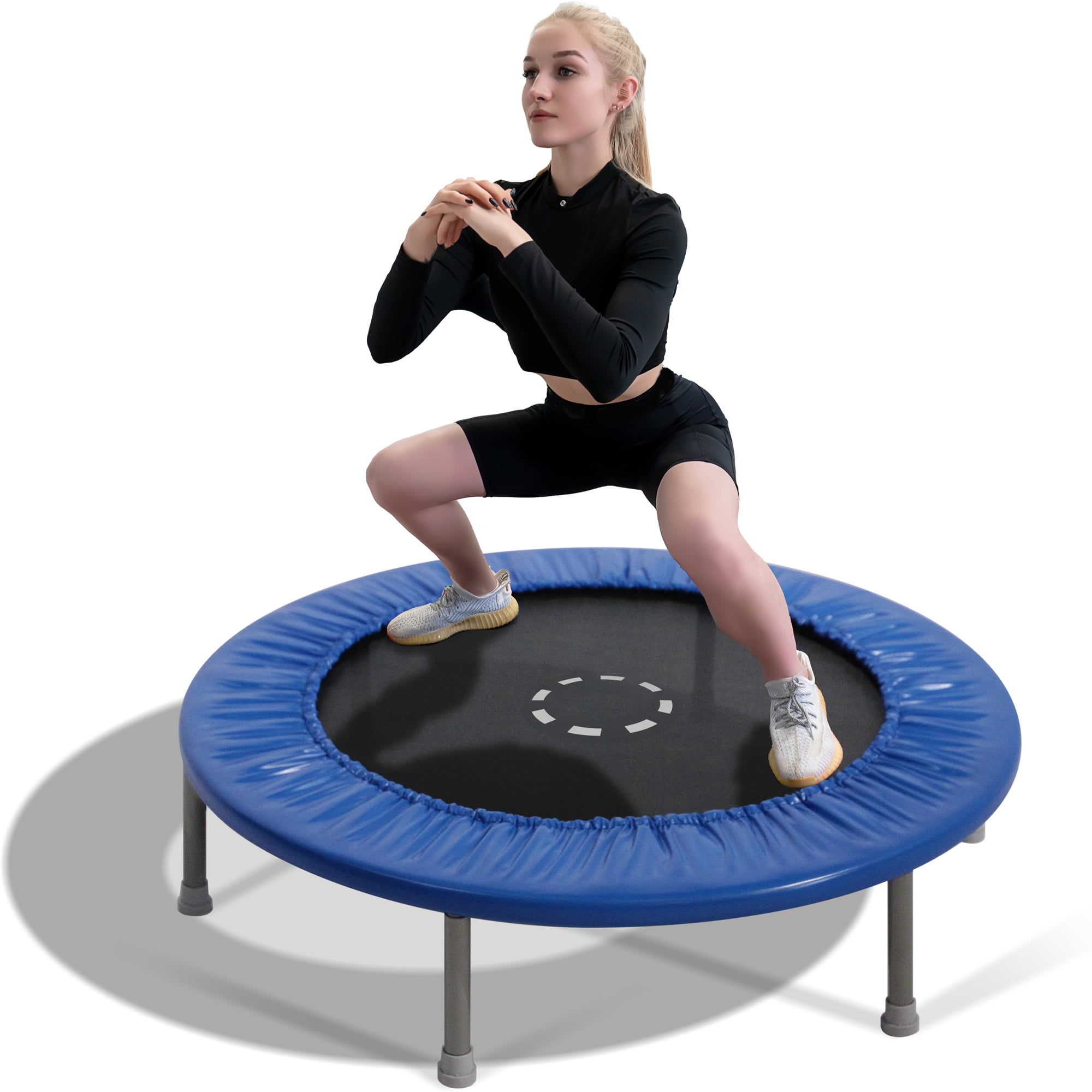 Sportspower TruJump 40" Indoor & Outdoor Fitness Rebounder Mini Trampoline with Padded Spring Cover, BLUE