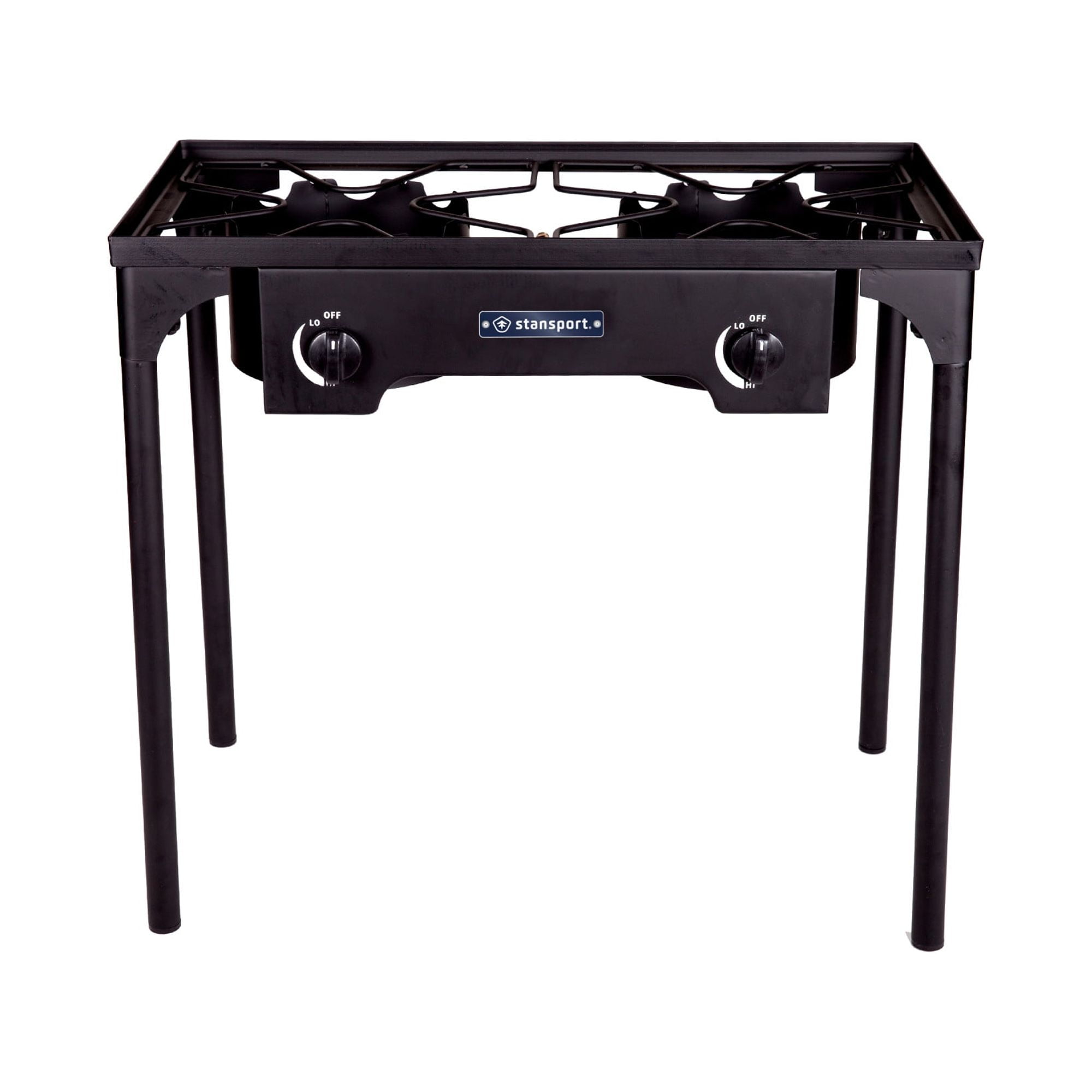 Stansport 2-Burner Base Camp Stove with Cast Iron Burners and Stand
