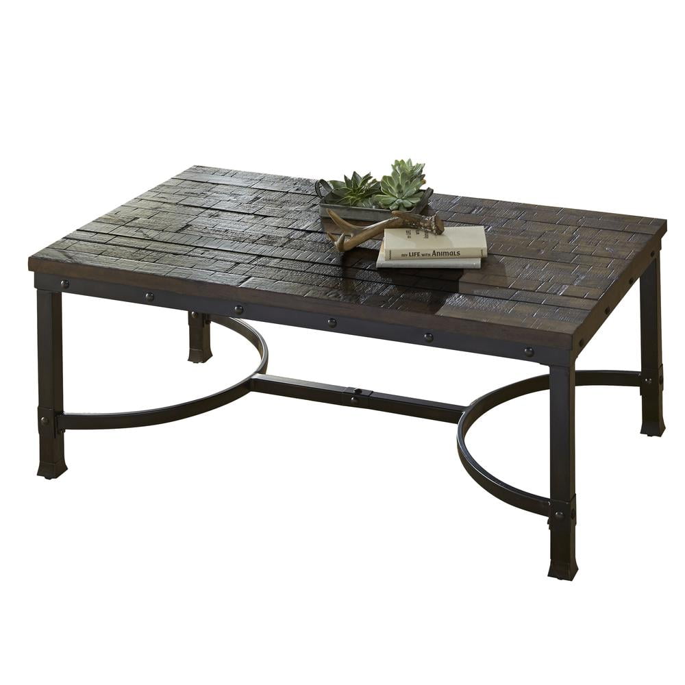 Steve Silver Ambrose Wood and Metal 48" Rectangle Coffee Table, Rustic Brown