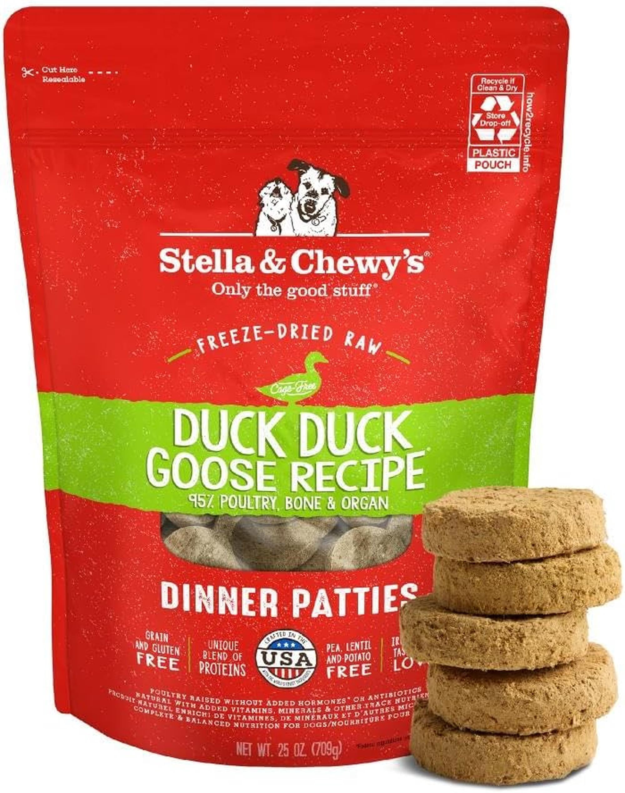 Stella & Chewy's Freeze-Dried Raw Dinner Patties for Dogs - Duck Duck Goose Recipe - 25 Ounce Bag