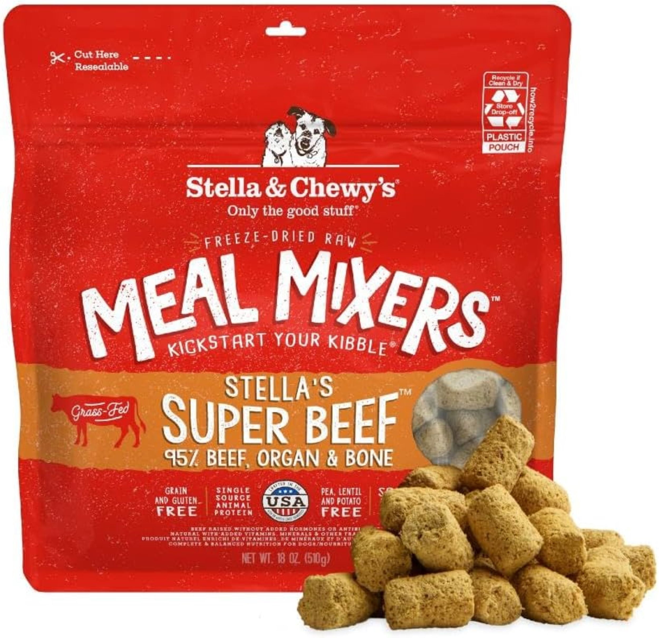 Stella & Chewy's Freeze-Dried Raw Meal Mixers Dog Food Topper - Stella's Super Beef Recipe, 18 Ounce Bag