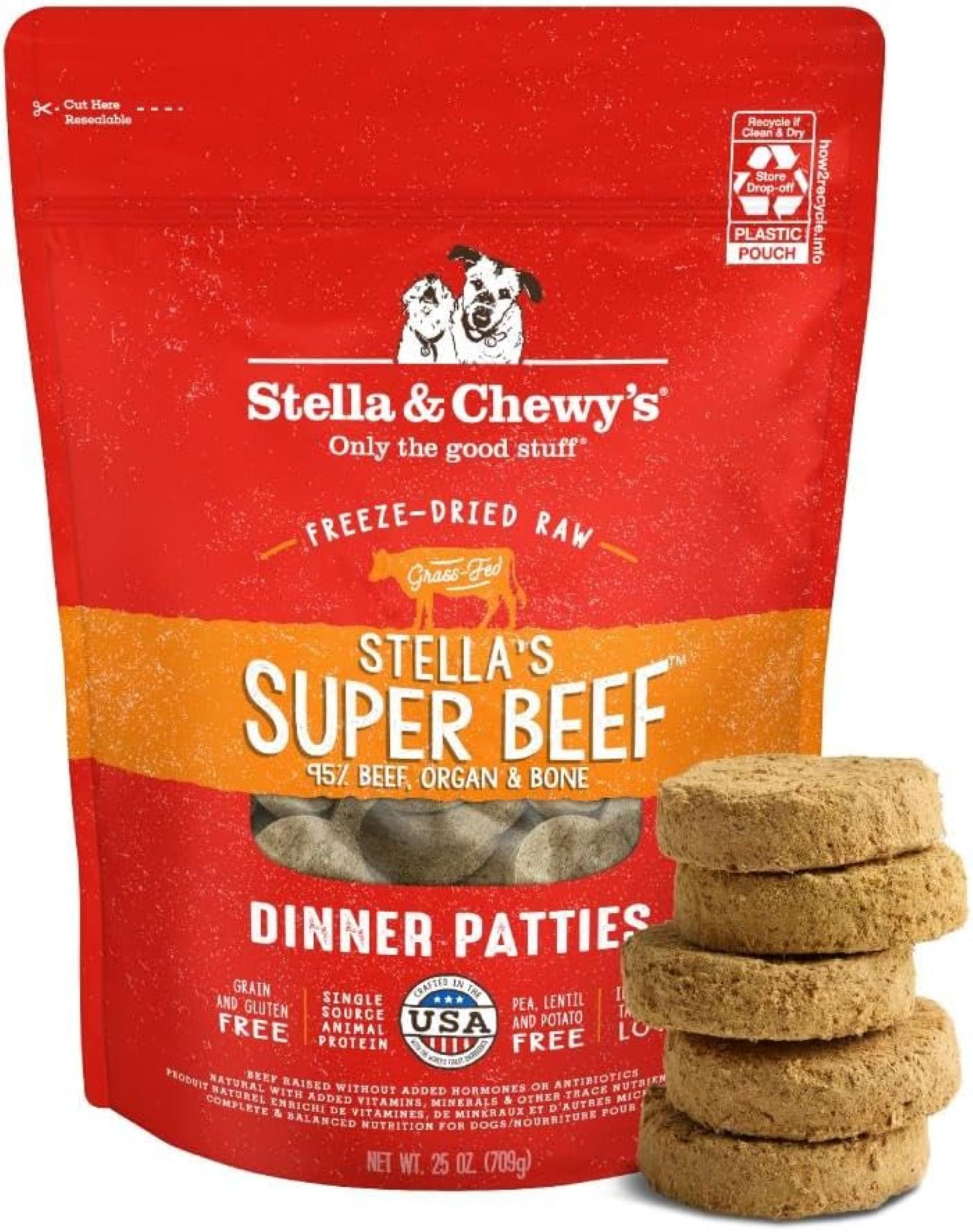 Stella & Chewy's Freeze-Dried Raw Dinner Patties for Dogs - Stella's Super Beef Recipe - 25 Ounce Bag