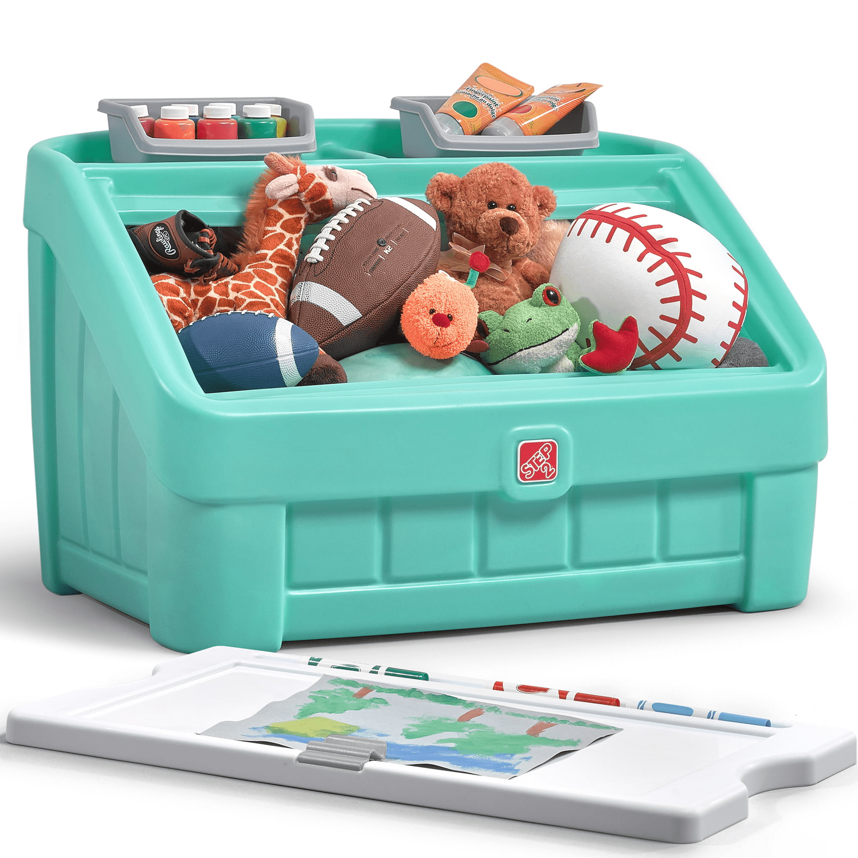 Step2 2-in-1 Mint Toy Storage Box with Art Lid for Toddlers