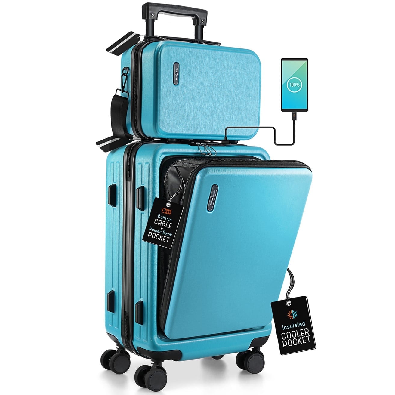 StorageBud 22" Hardside Carry On Luggage 22x14x9 Airline Approved and Expandable Luggage, Front Pocket Luggage Set Spinner Suitcase Set, Teal