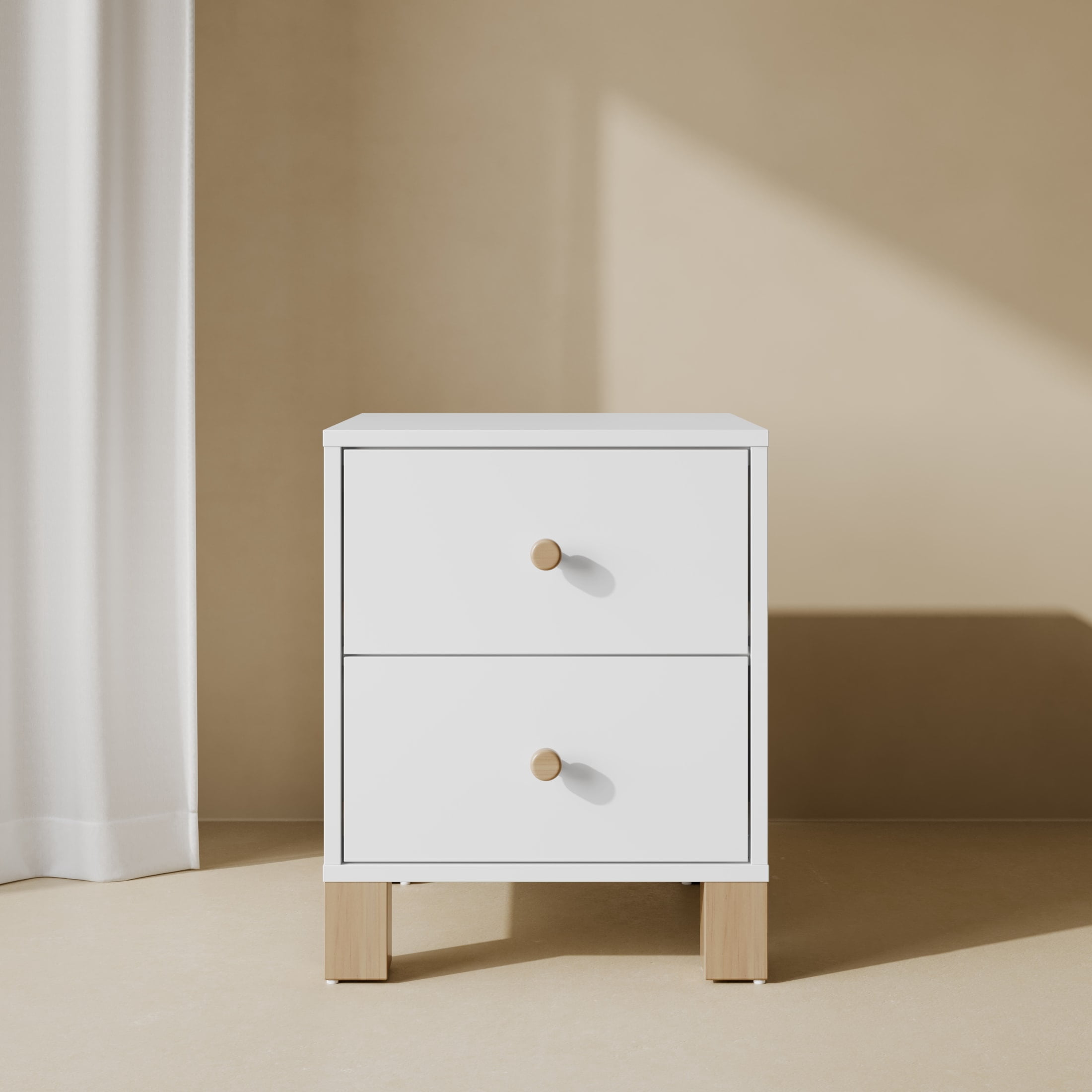 Storkcraft California 2 Drawer Nightstand, White and Driftwood