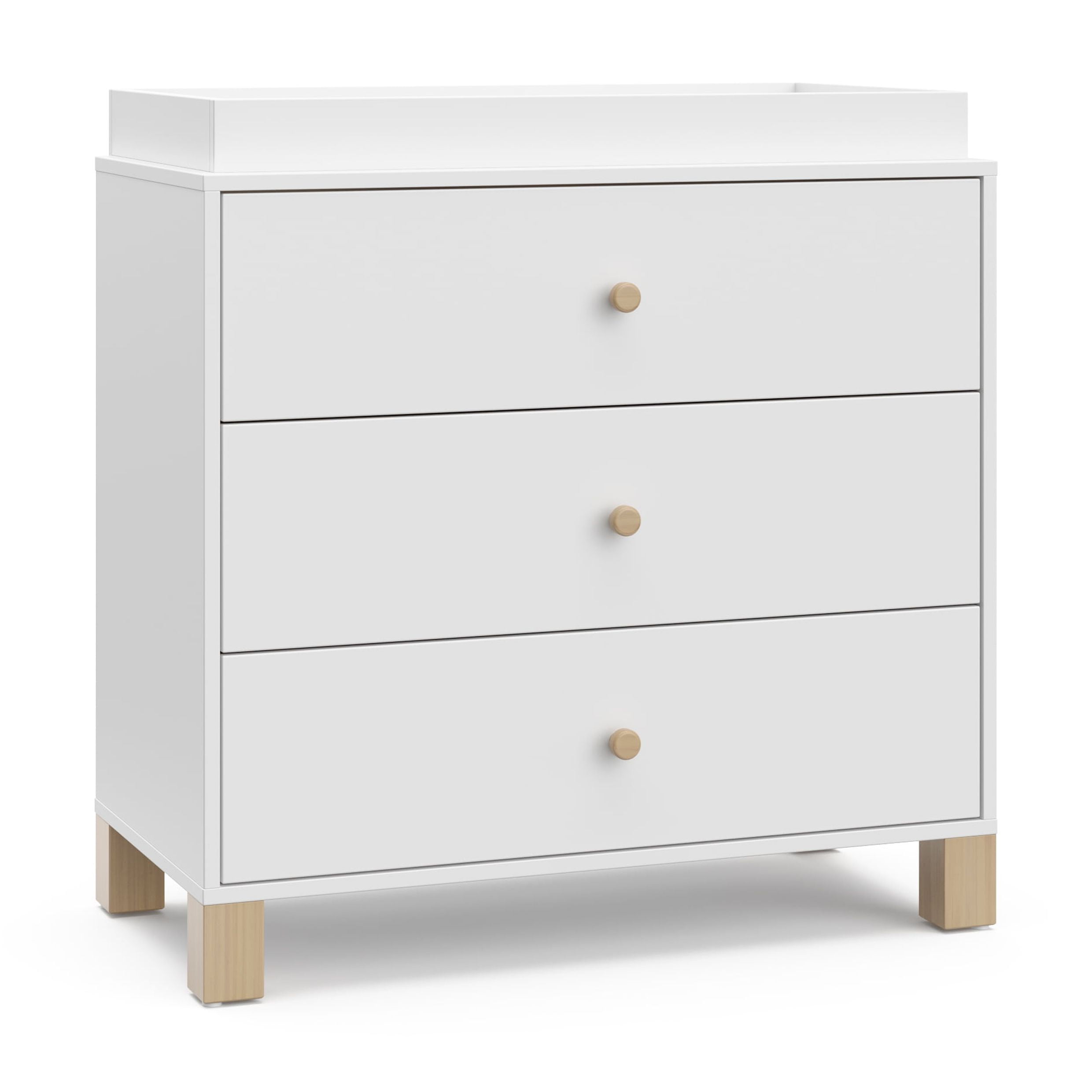 Storkcraft California 3 Drawer Dresser with Infant Changing Topper, White with Driftwood