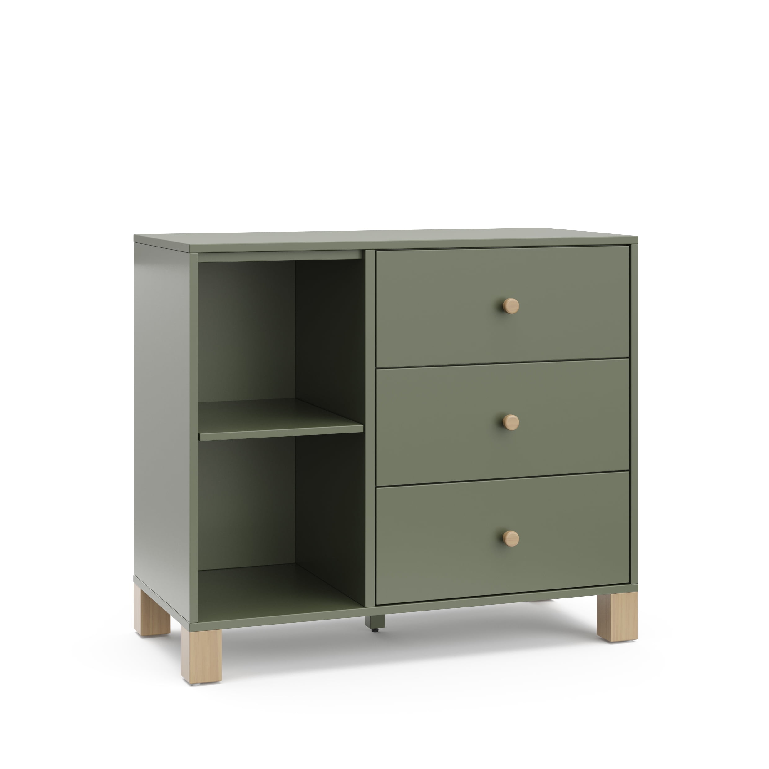 Storkcraft California 3 Drawer Nursery Combo Dresser, Olive with Driftwood
