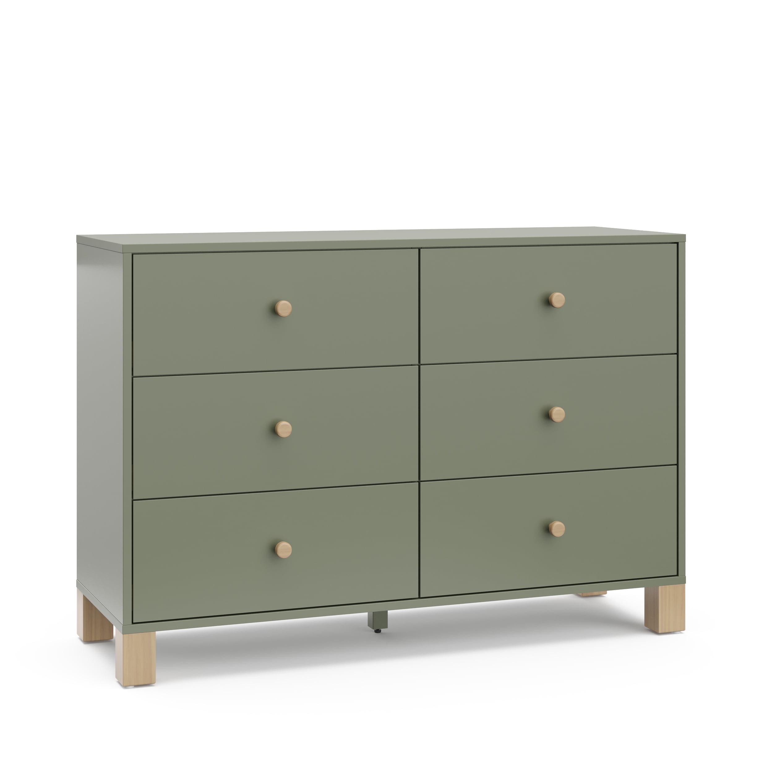 Storkcraft California 6 Drawer Nursery Wood Double Dresser, Olive with Driftwood