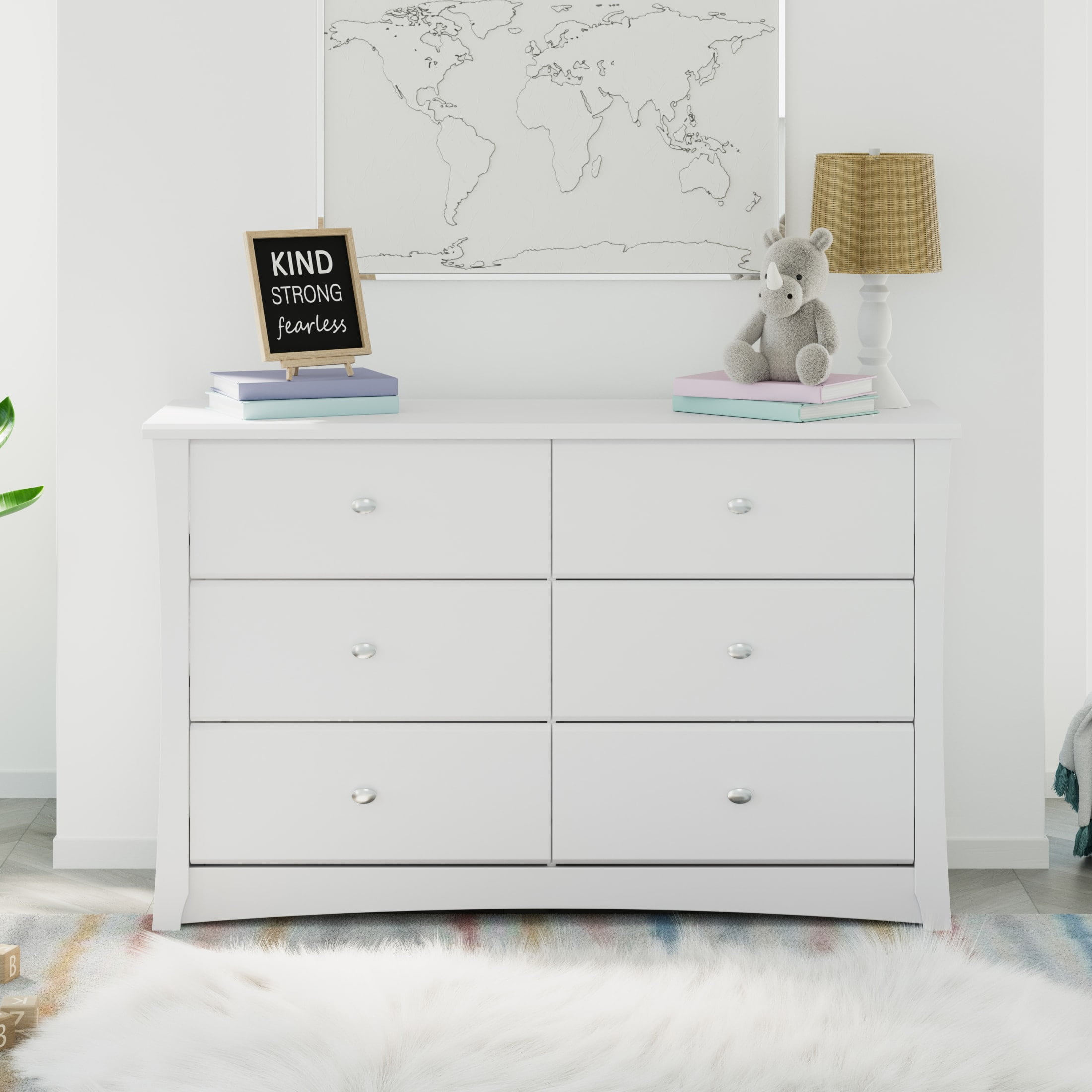 Storkcraft Crescent 6 Drawer Children's Nursery Double Dresser, White