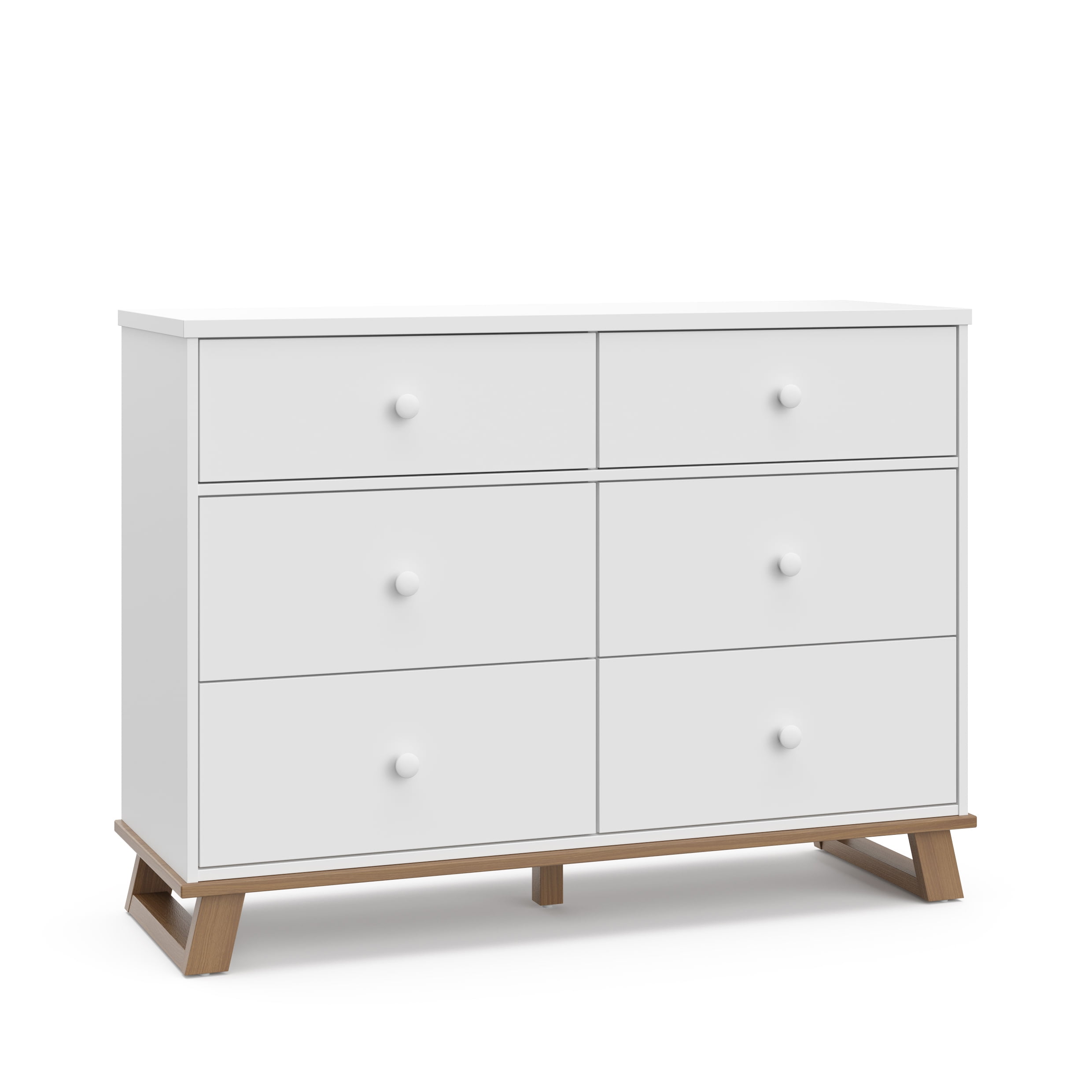 Storkcraft Modern 6 Drawer Nursery Dresser, White with Vintage Driftwood