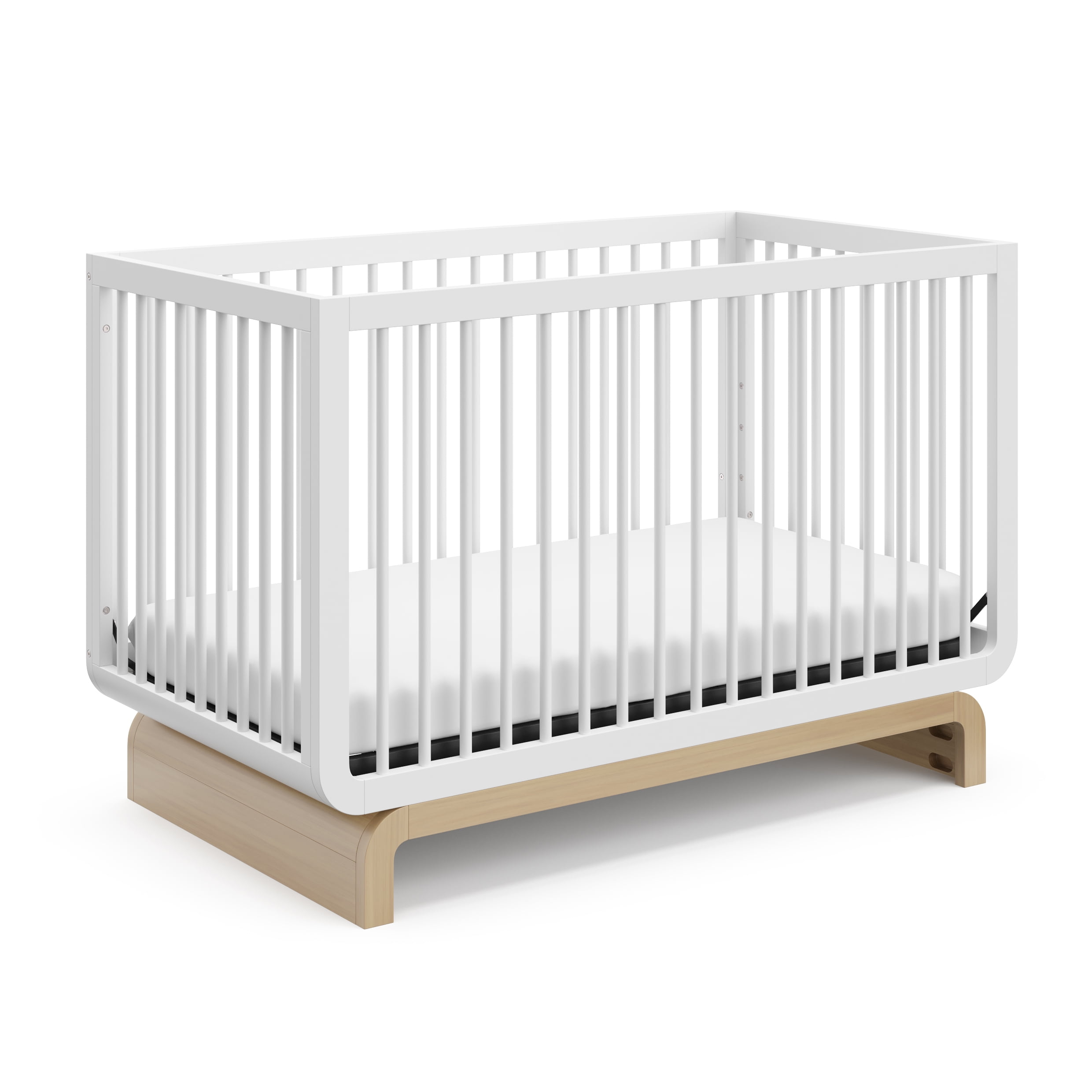 Storkcraft Santorini 5-in-1 Convertible Baby Crib, White with Driftwood