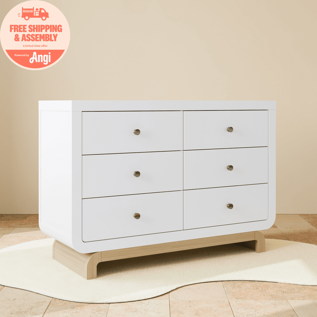 Art of Nursery by Storkcraft Santorini 6 Drawer Nursery Double Dresser, White with Driftwood