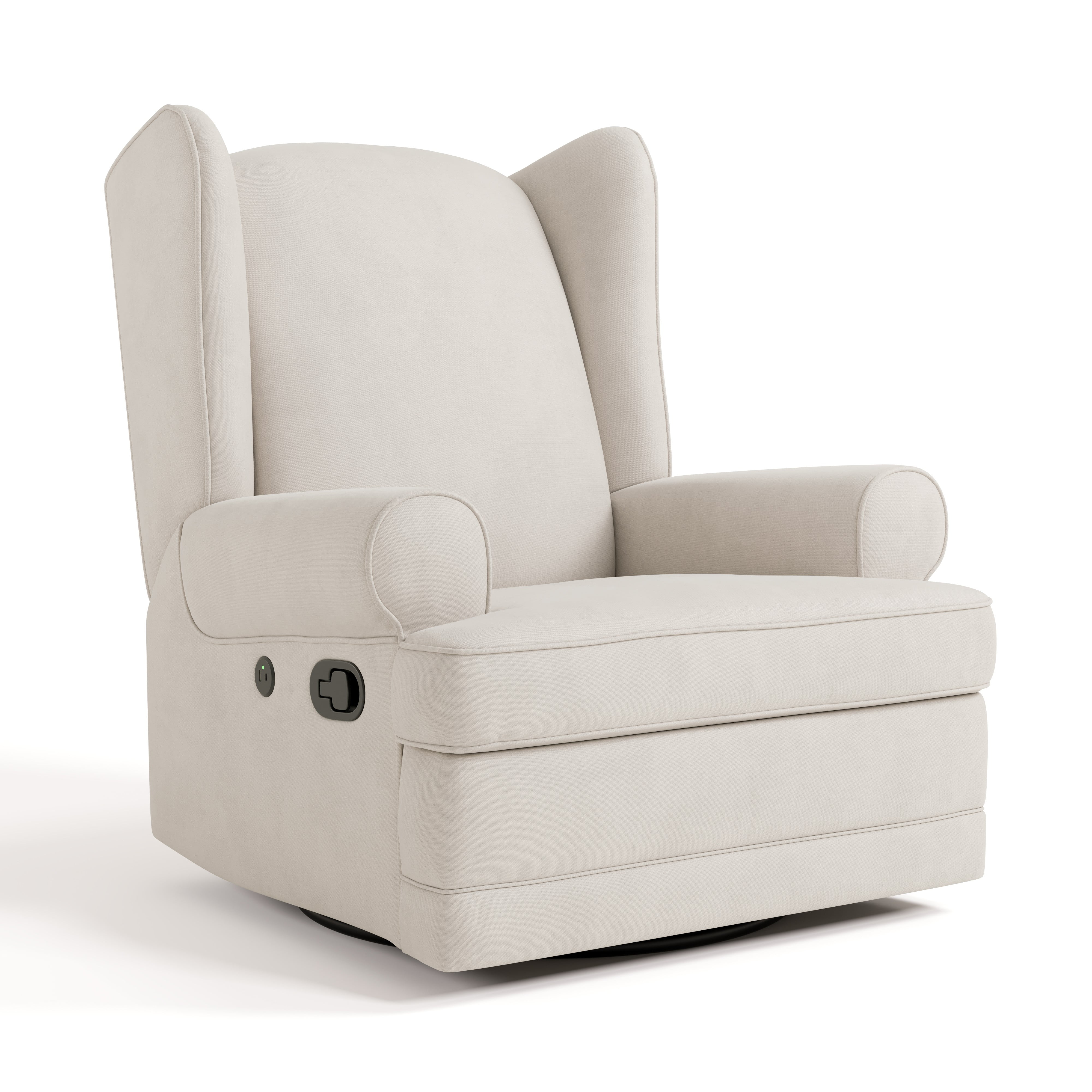Storkcraft Serenity Wingback Infant Upholstered Recline Glider with USB, Ivory