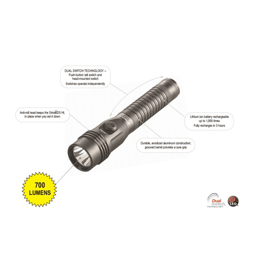 Streamlight Strion DS HL 700 Lumen LED Rechargeable Flashlightw/ 120/100 VAC / 12 VDC "Piggyback" Charger - 74619