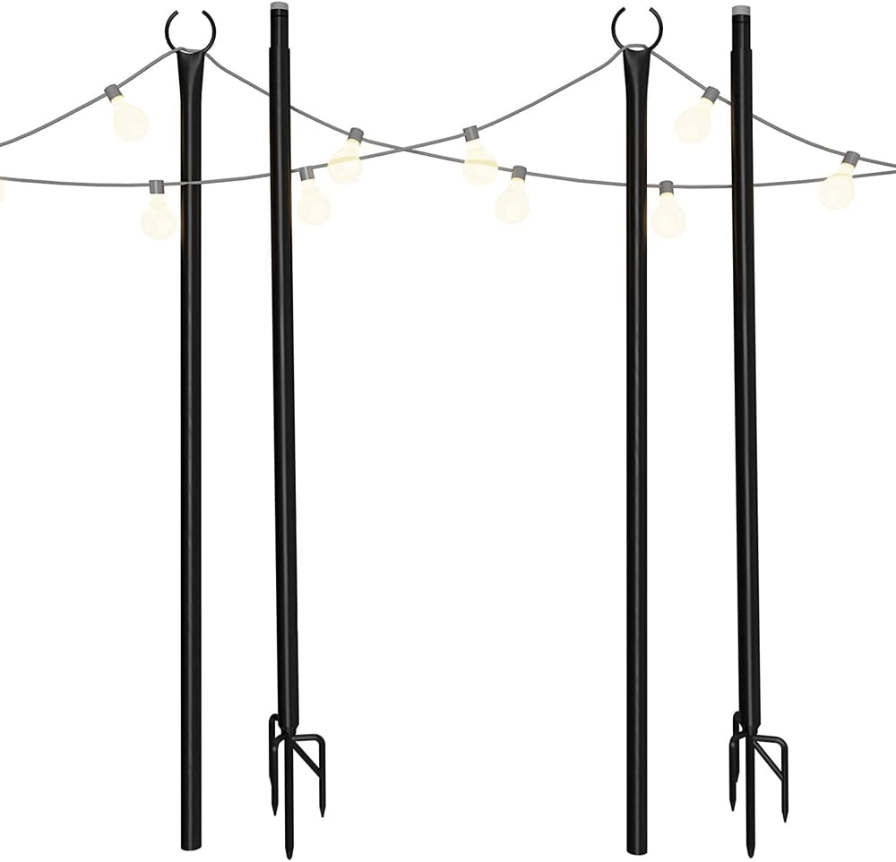 String Light Poles for Outdoors Christmas Holiday Decoration with Hooks, Backyard Patio Light Poles, 2 Pack, 7.8ft, Black