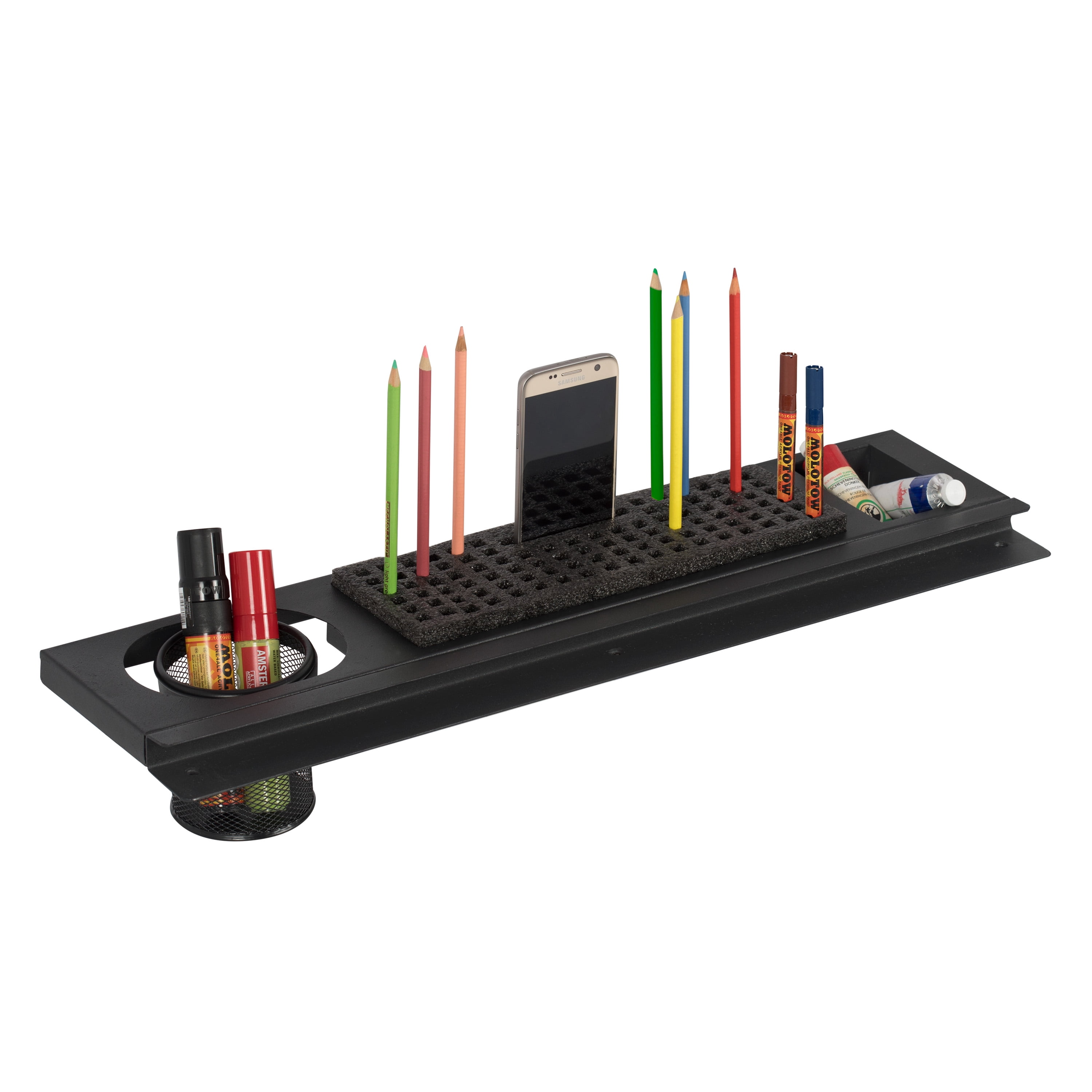 Studio Designs 24" Premier Metal Storage Organizer Tray for Drafting Tables Pencil/Marker Organizers and Mesh Cup for Brushes- Charcoal Black