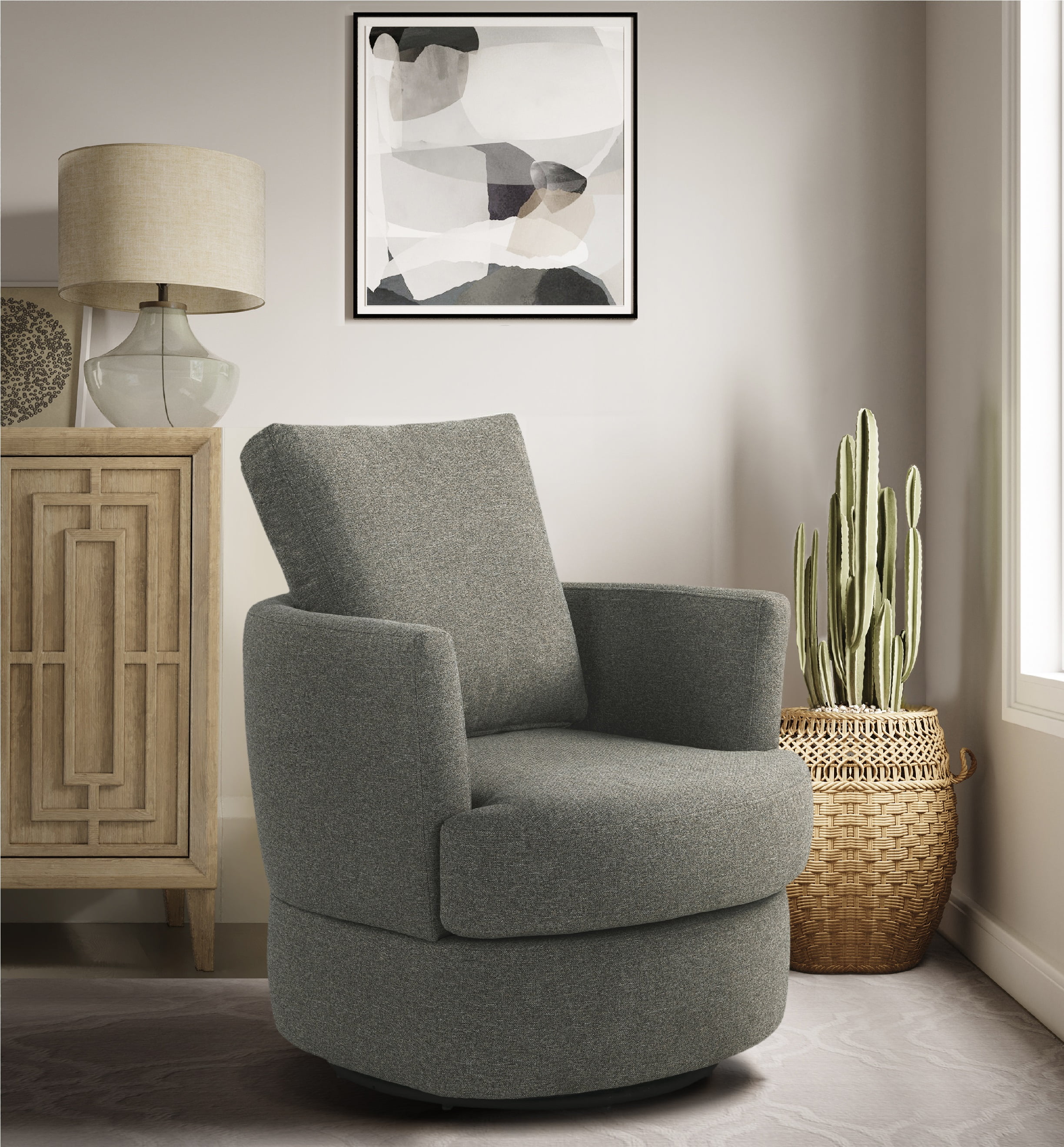 Studio Living Everest Modern Swivel Accent Chair, Grey Fabric