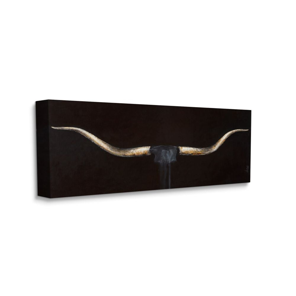 Stupell Home Décor Bull Horns Shadow Black Brown Animal Painting Canvas Wall Art by Third and Wall